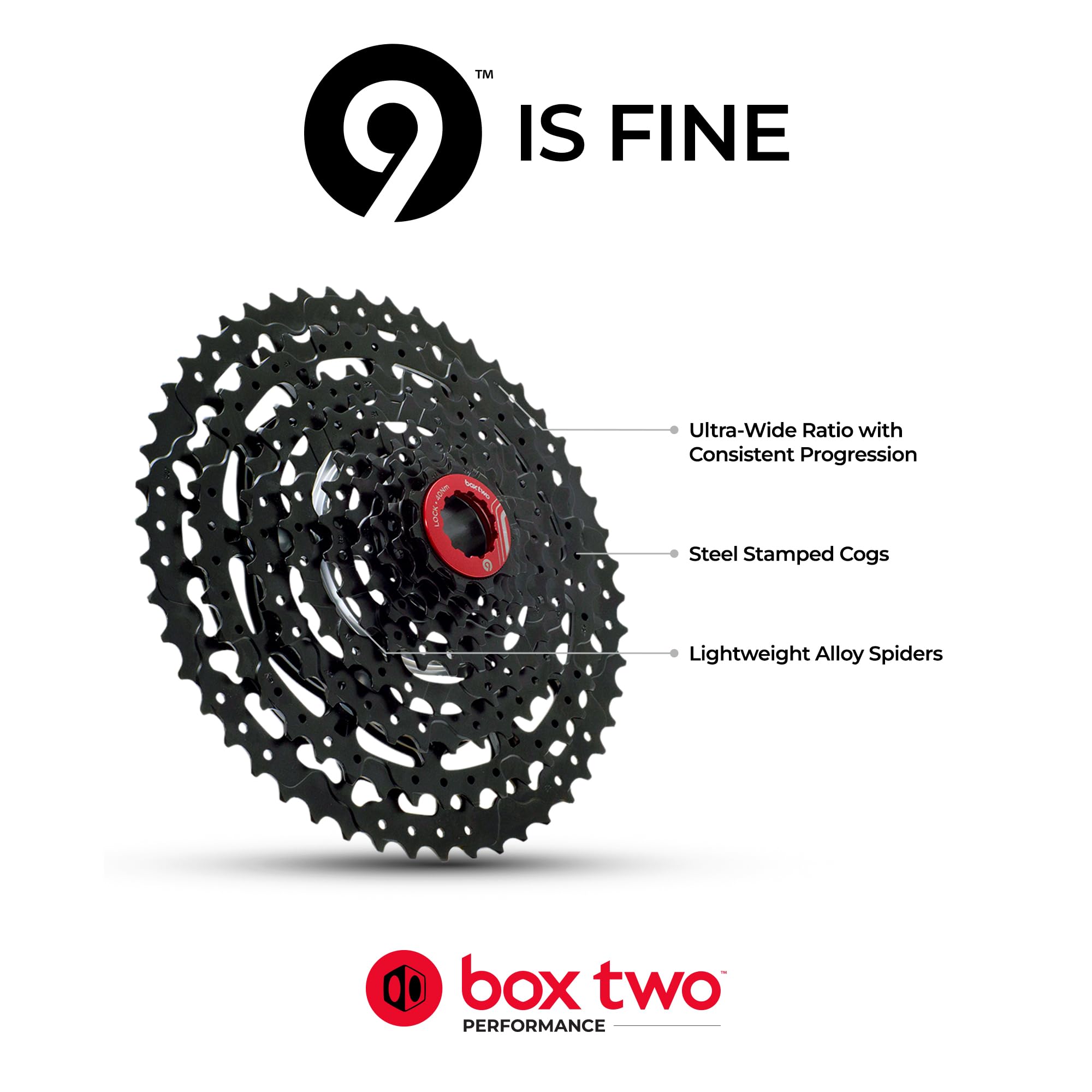 Box Two Prime 9 Non E-Bike & E-Bike Cassette 11-50T/12-50T - HG Hub Compatible 9/10/11 Speed Mountain Bike Cassette - Lightweight MTB Cassettes for Trail Riding & Off-Road Cycling