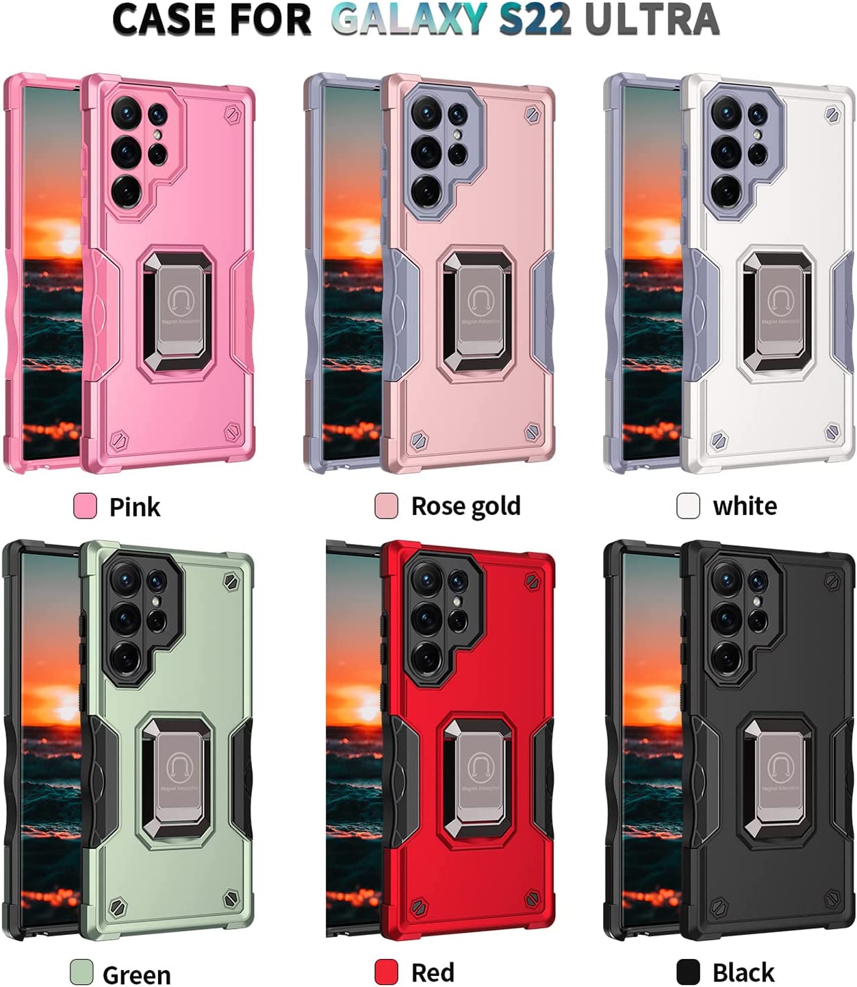 Samsung Galaxy S23 Ultra Magnetic Kickstand Phone Case - Shockproof Protective Cover with Adsorption for Car Mount & Hands-Free Viewing - Perfect for Driving, Work & Travel