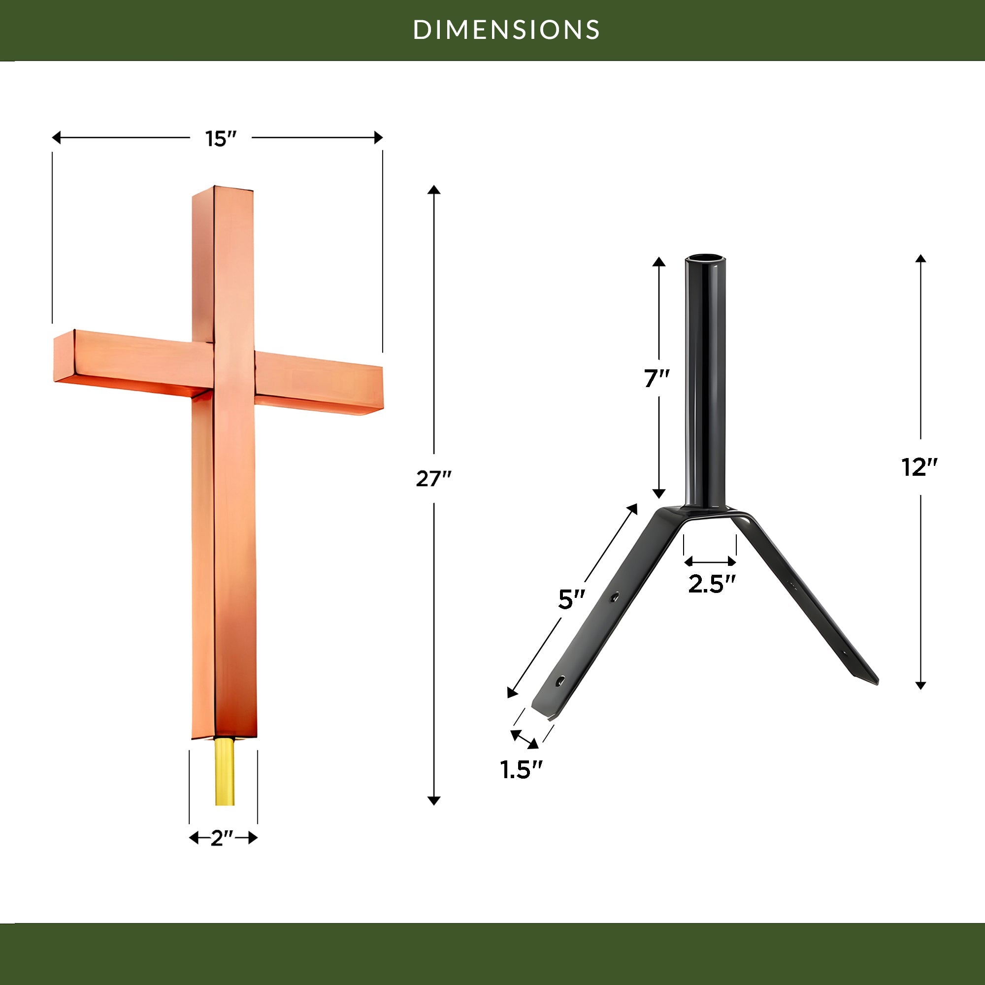 Good Directions Pure Copper Cross Finial - Elegant Outdoor & Indoor Decorative Accent for Fences, Gates, and Home Decor