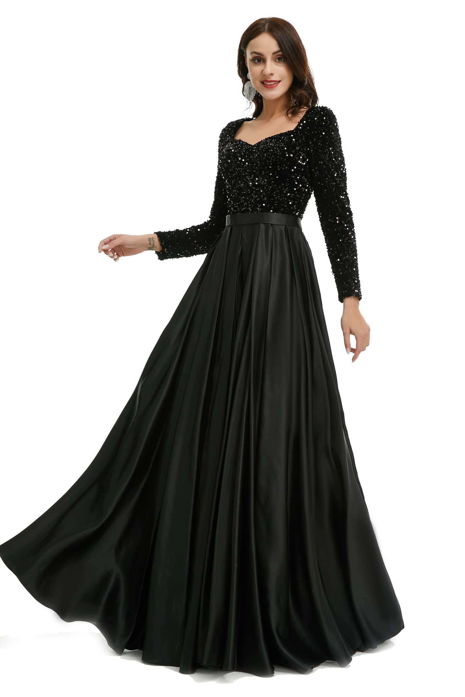 Elegant Long Sleeve A-Line Evening Dress with Sequins - Bride & Bridesmaid Gown for Prom, Wedding & Formal Events | Perfect for Special Occasions, Parties & Red Carpet