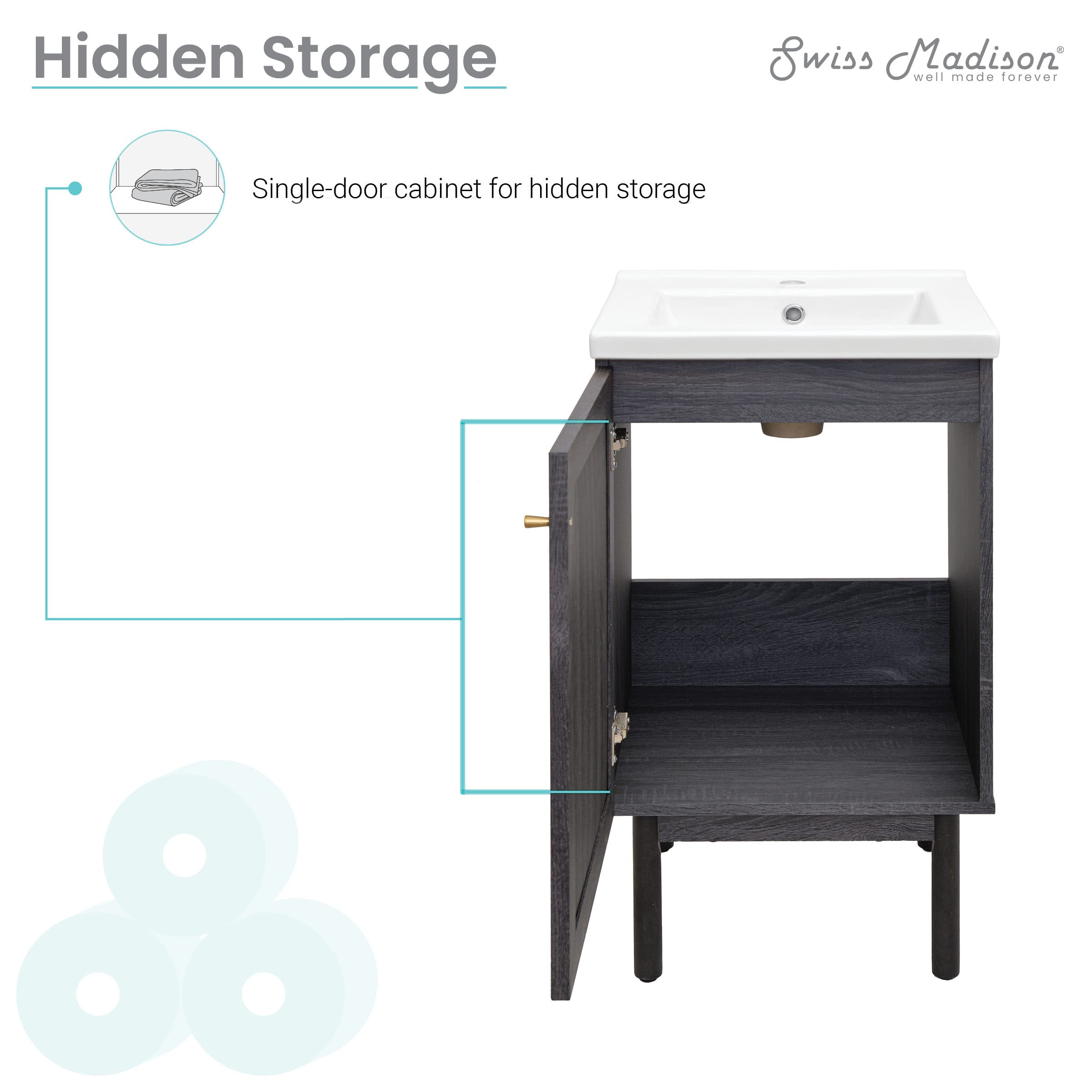 Swiss Madison Classe 18-Inch Black Bathroom Vanity Set with Sink & Cabinet - Modern Space-Saving Design for Small Bathrooms, Powder Rooms & Apartments