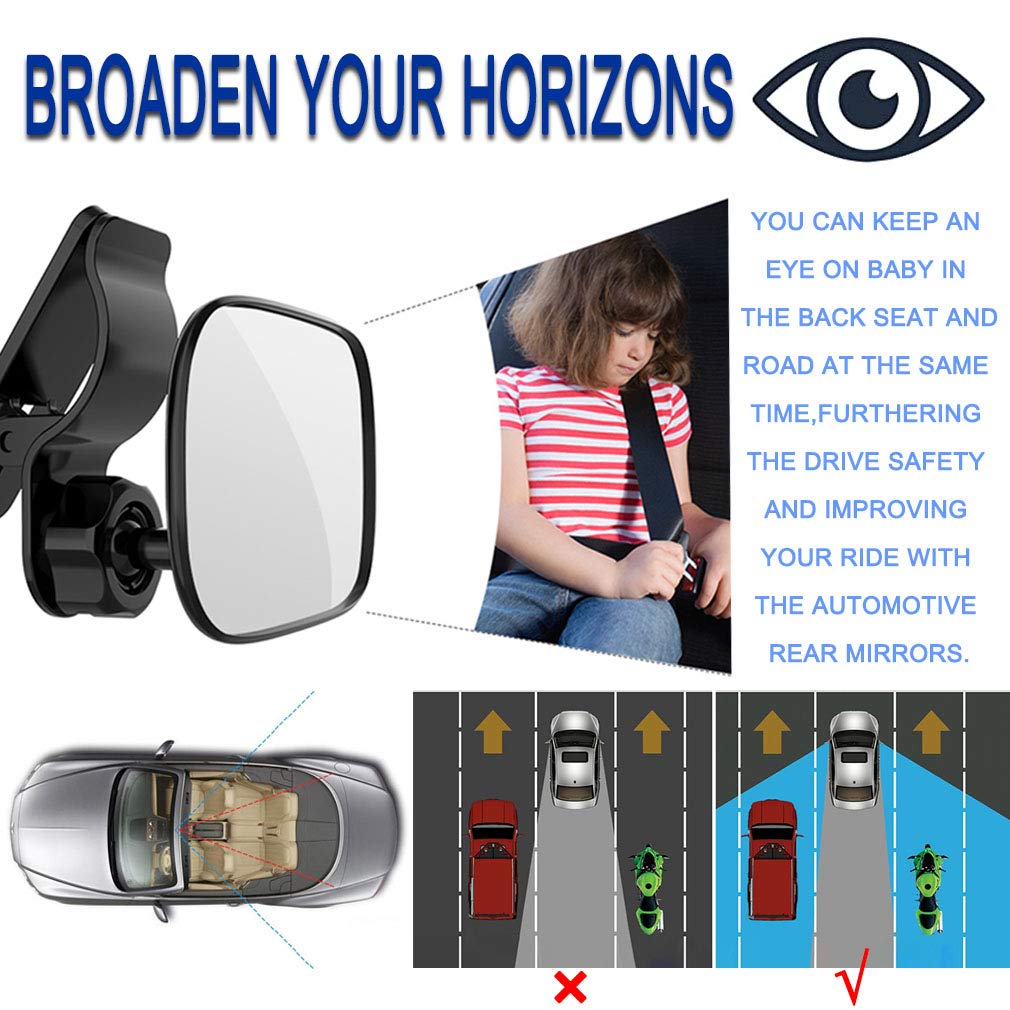 JONMON Baby Car Mirror - Adjustable Clip-On Rearview Mirror for Back Seat, Safe Convex Design for Cars & Trucks | Perfect for Parents to Monitor Infants While Driving