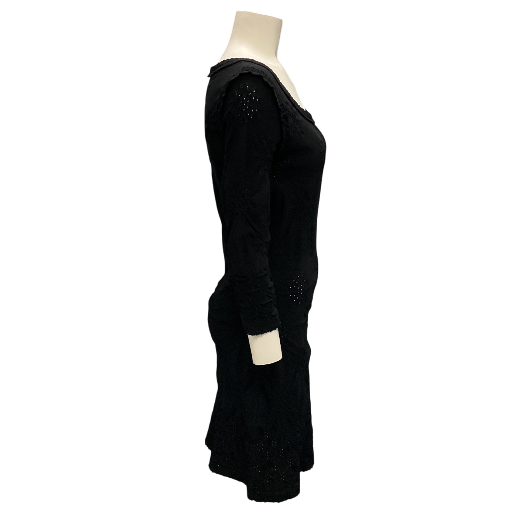 Chanel Black Ruched Long Sleeve Knit Dress for Women | Elegant Bodycon Midi Dress for Party, Dinner & Special Occasions