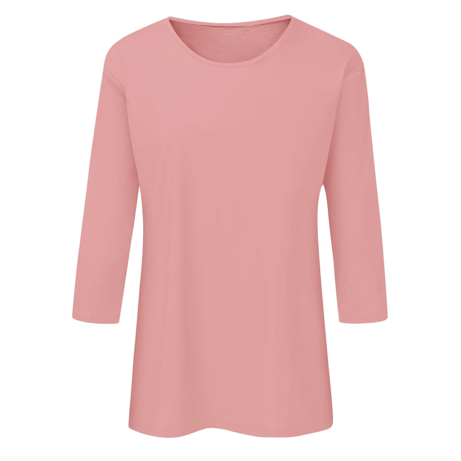 Women's Summer Casual 3/4 Sleeve T-Shirts - Round Neck Cute Tunic Tops & Basic Blouses - Plus Size Comfortable Tees for Everyday Wear, Outings & Vacation