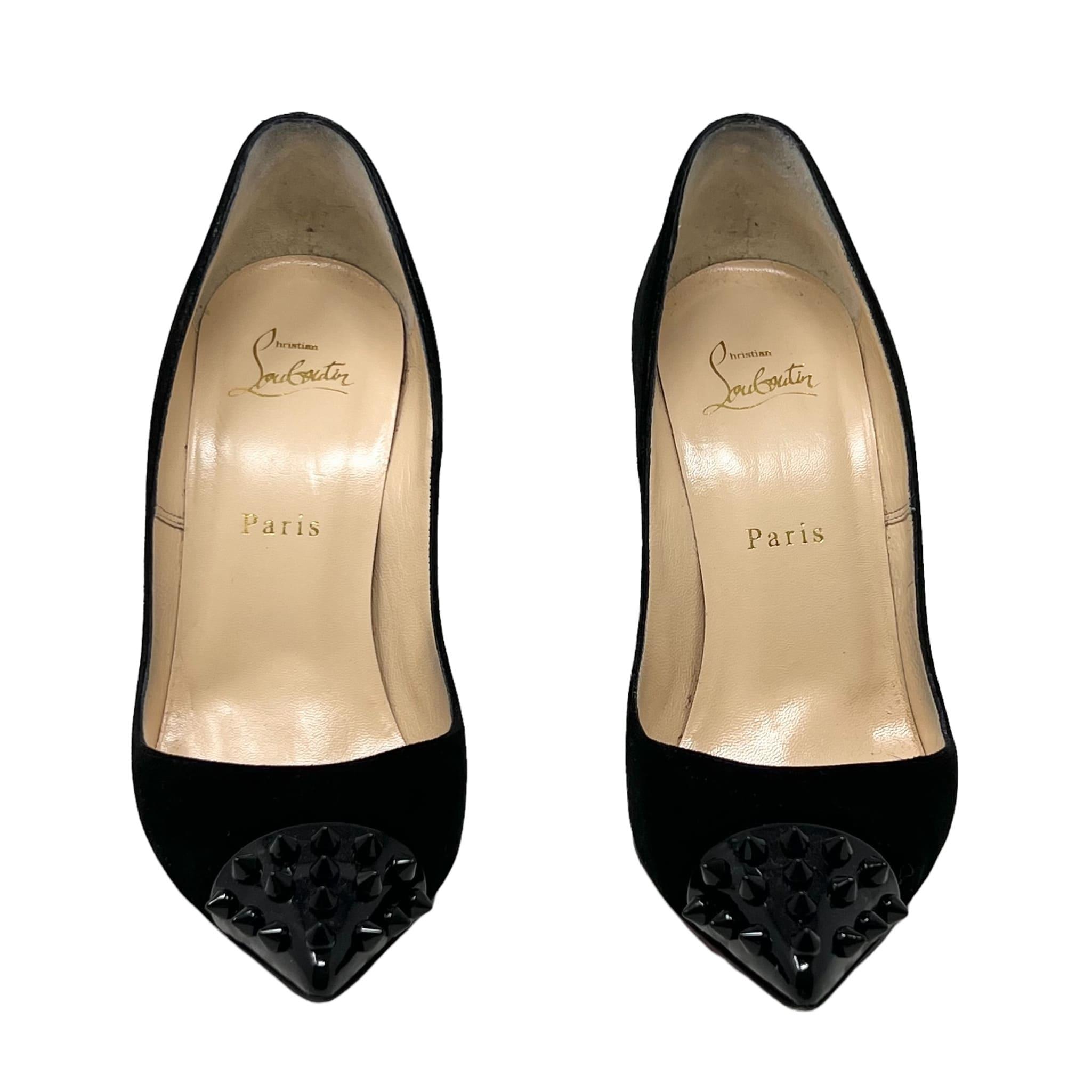 Christian Louboutin Black Suede GEO Spike Pumps Women's High Heels Size 38 - Perfect for Evening Parties, Weddings & Special Occasions