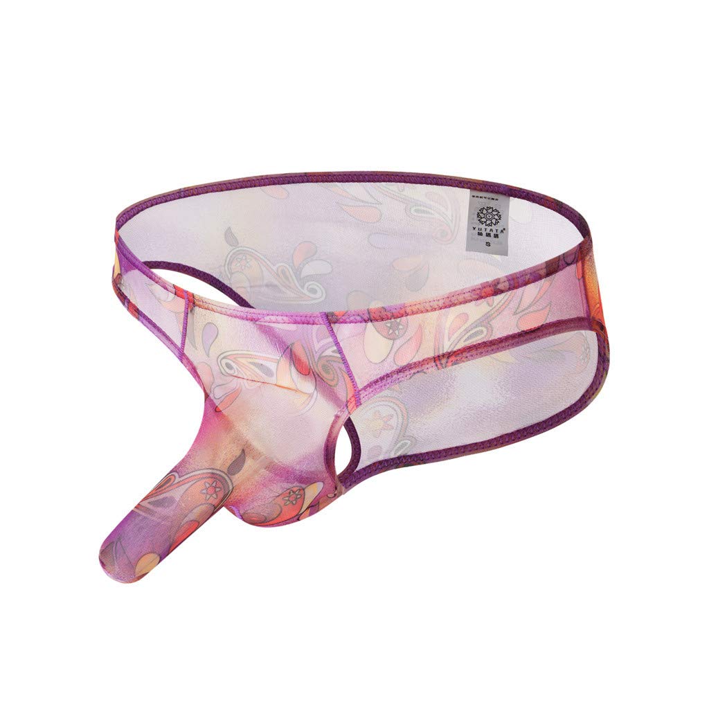 Sexy Men's Cotton Trunks with Transparent See-Through Design & Hot Lip Print - Breathable Underwear for Casual Wear, Sleepwear & Intimate Moments