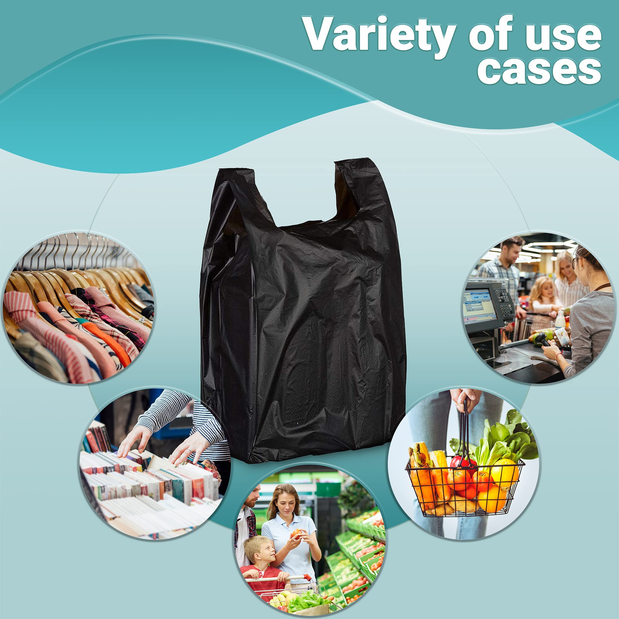 500 Pack Black Mini Jumbo T-Shirt Plastic Bags 16x8x26 - 18 Micron Thickness Polyethylene Shopping Bags with Handles for Retail Stores, Boutiques & Restaurants - Wholesale Bulk Packaging for Clothing, Gifts & Takeout Orders