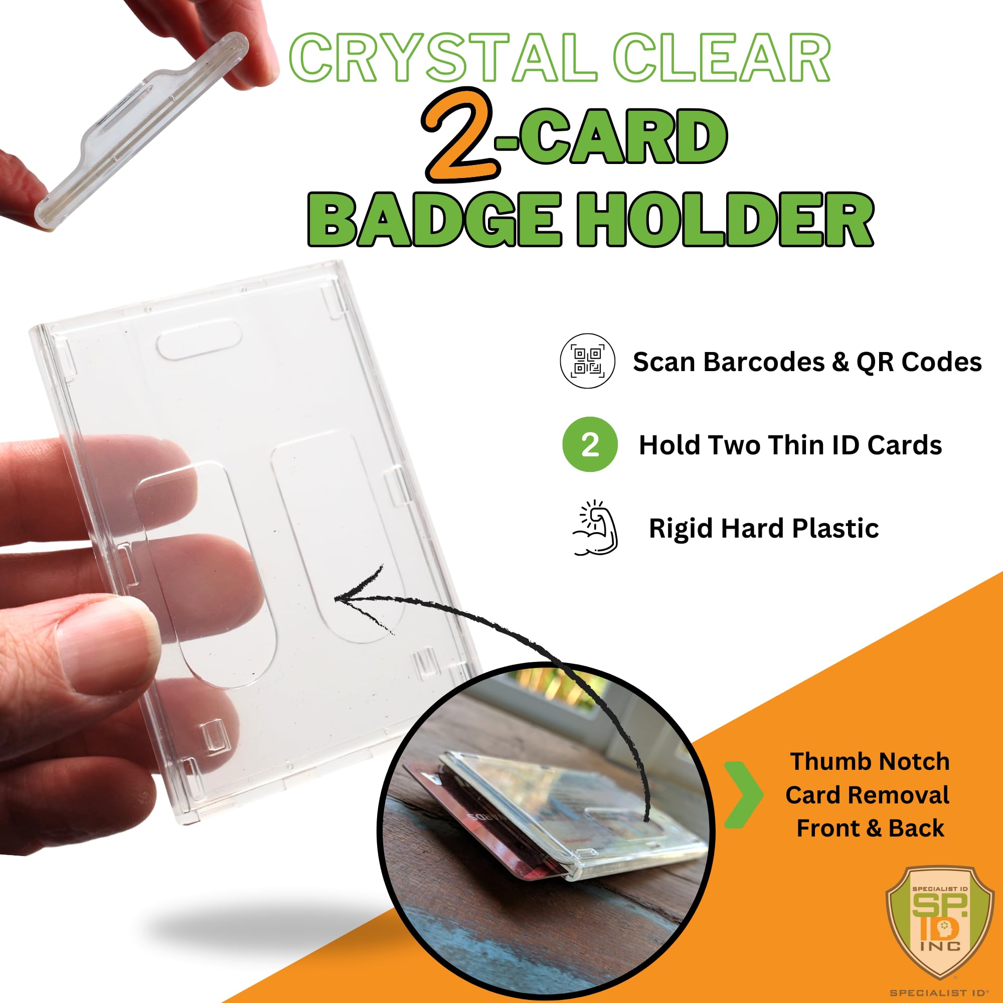 50 Pack Heavy Duty Crystal Clear 2 Card Badge Holders - Vertical Dual Sided Polycarbonate ID Card Cases with Secure Top Load - Bulk Office Supplies for Employees, Events & Conventions