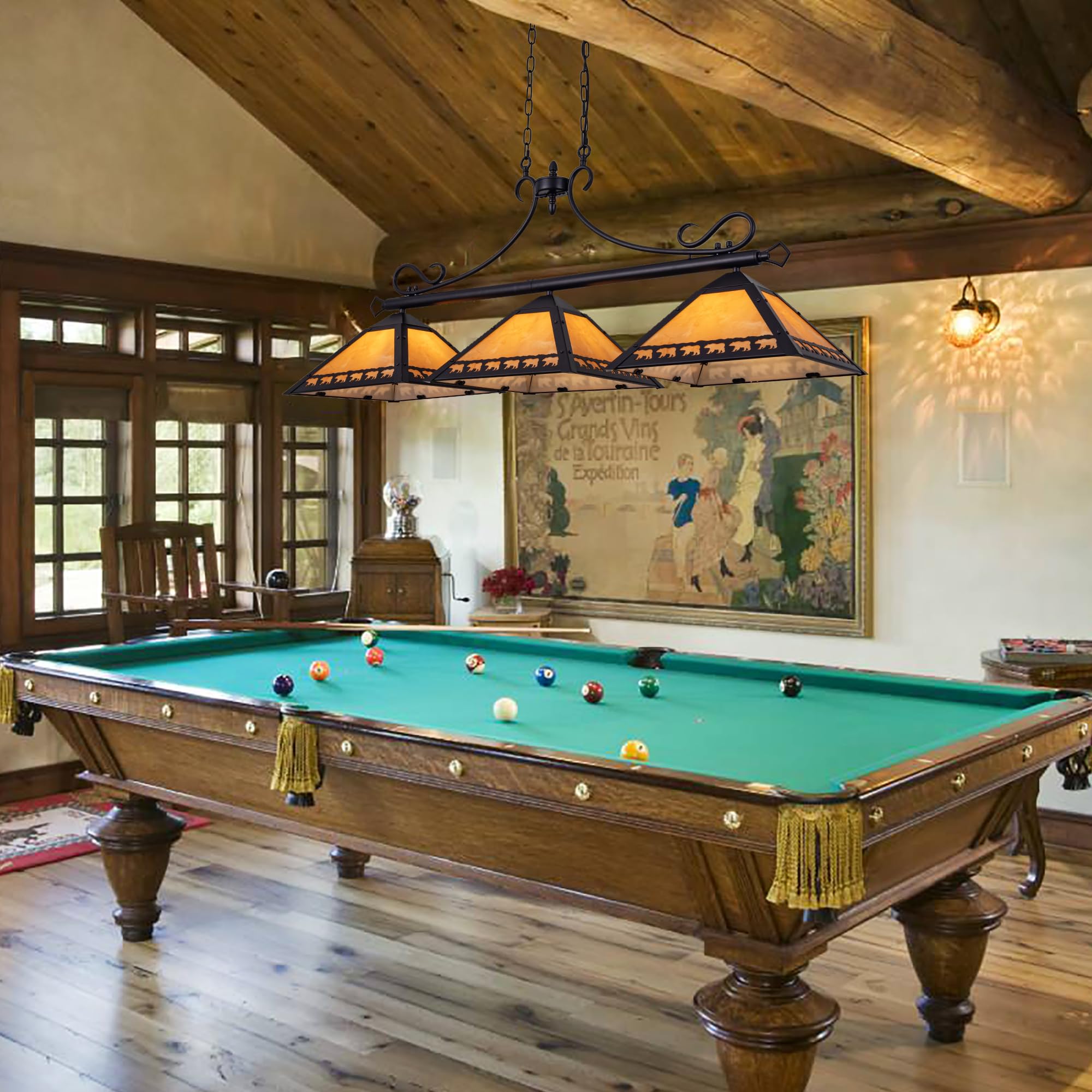 TOCHIC 3-Light Tiffany Style Billiard Pool Table Chandelier - 49.5