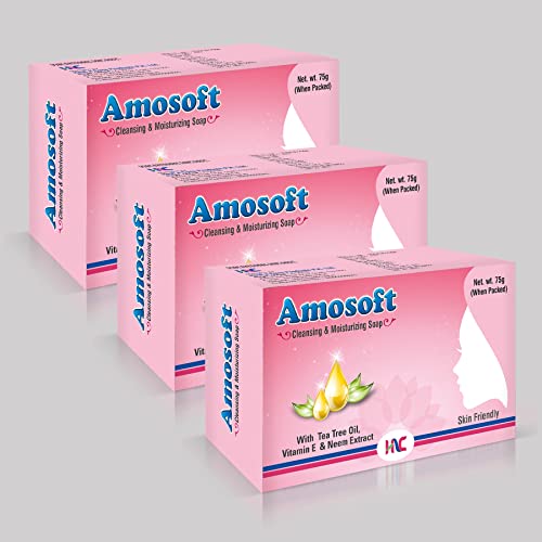 Heal N Cure Amosoft Tea Tree & Neem Soap - Skin Purifying Bath Bar for Acne, Eczema & Sensitive Skin (Pack of 3) | Gentle Cleansing for Face & Body, Ideal for Daily Skincare Routine
