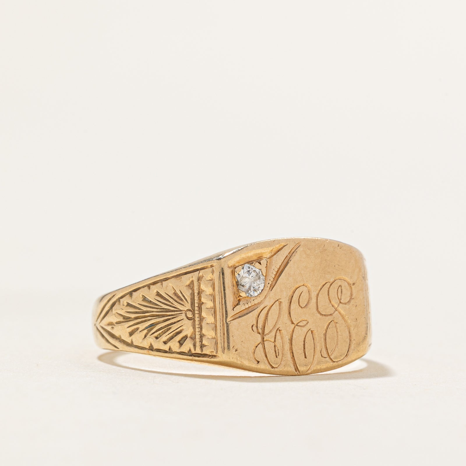 Diamond 'CES' Initial Signet Ring - 0.02ct Genuine Diamond, Size 5.25 - Personalized Monogram Jewelry for Women, Men | Perfect Gift for Anniversary, Birthday & Special Occasions