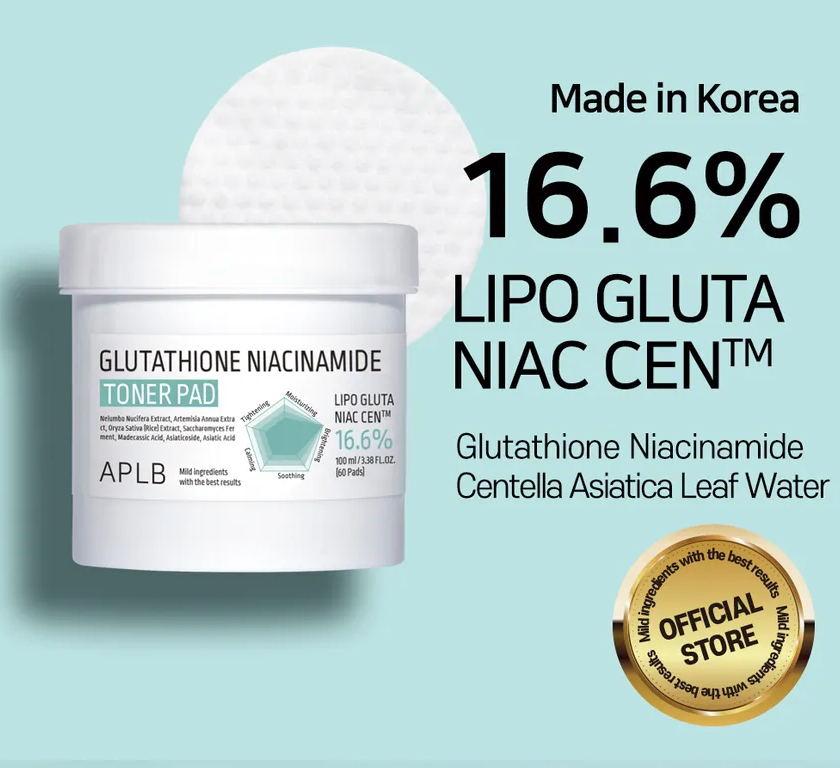 APLB Glutathione & Niacinamide Brightening Toner Pads - 100ml x 60 Pads for Dark Spot Correction & Hydration | Perfect for Daily Skincare & Travel