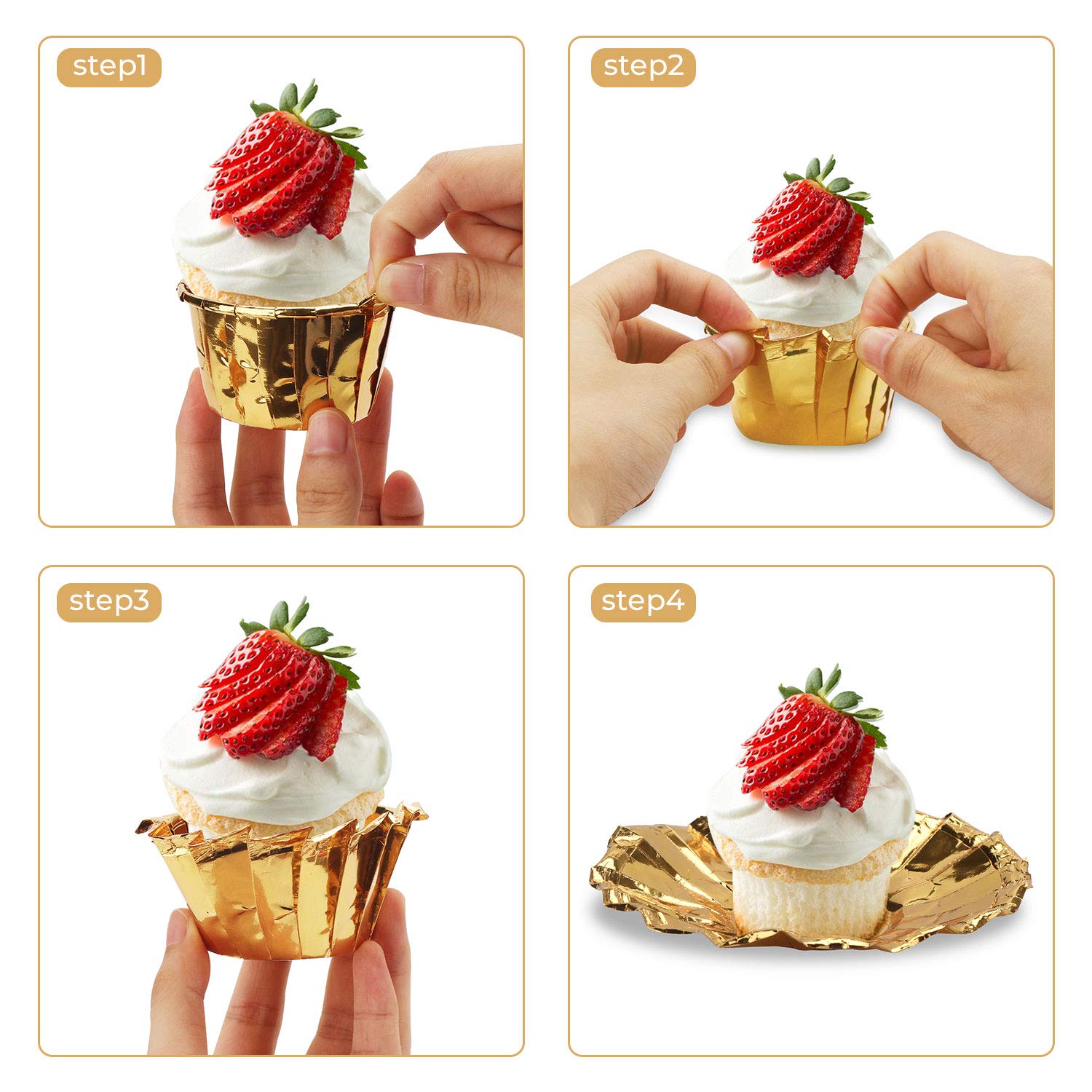EUSOAR 50-Pack Gold Cupcake Baking Cups, 3.5 Oz Disposable Foil Muffin Liners - Premium Aluminum Ramekin Holders for Perfect Cupcakes & Muffins - Ideal for Birthday Parties, Weddings & Holiday Baking