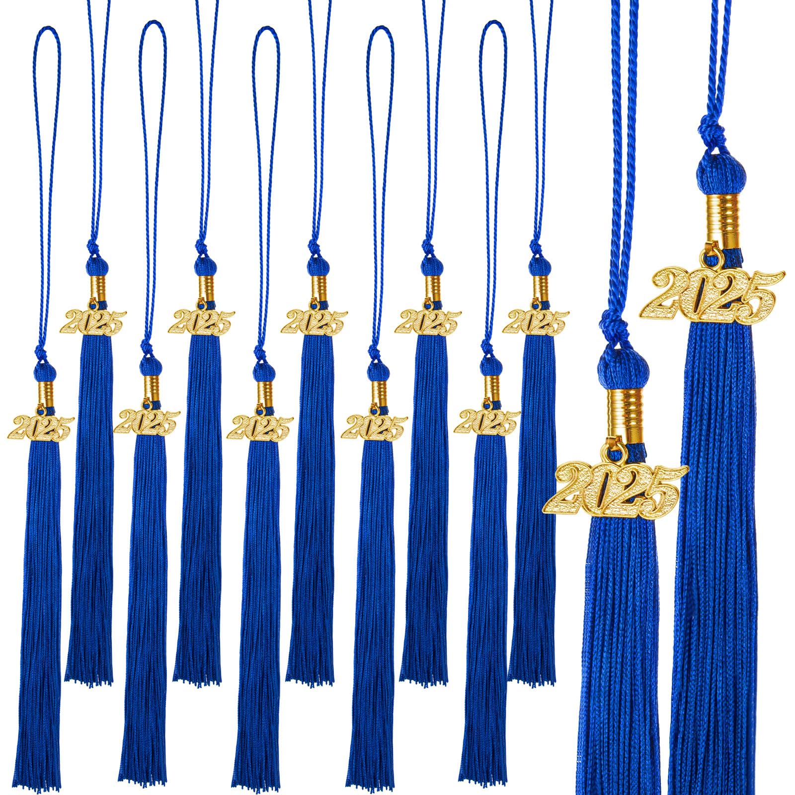 12 Pack 2025 Graduation Tassels with Charm - Blue Cap Decorations for Graduation Ceremony & Party Supplies - Perfect for High School and College Commencement Celebrations