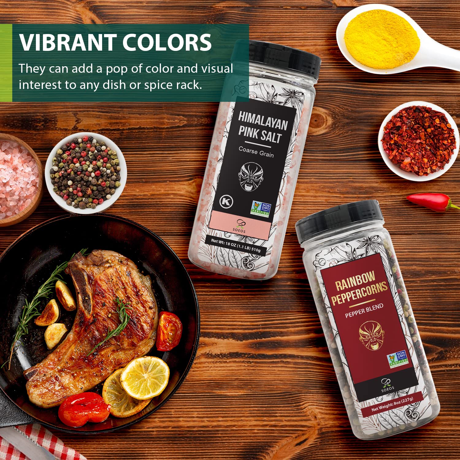 Soeos Himalayan Pink Salt & Rainbow Peppercorn Grinder Refill Set - 18oz Kosher Salt & 8oz Peppercorns - Gourmet Seasoning Blend for Cooking, Baking, Grilling & Salad - Perfect for Kitchen, BBQ & Dinner Parties