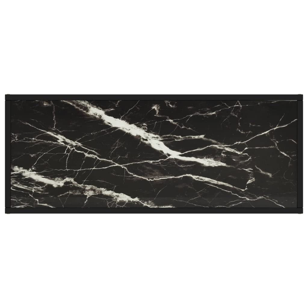 Modern Black TV Stand with Marble Glass Top - 39.4