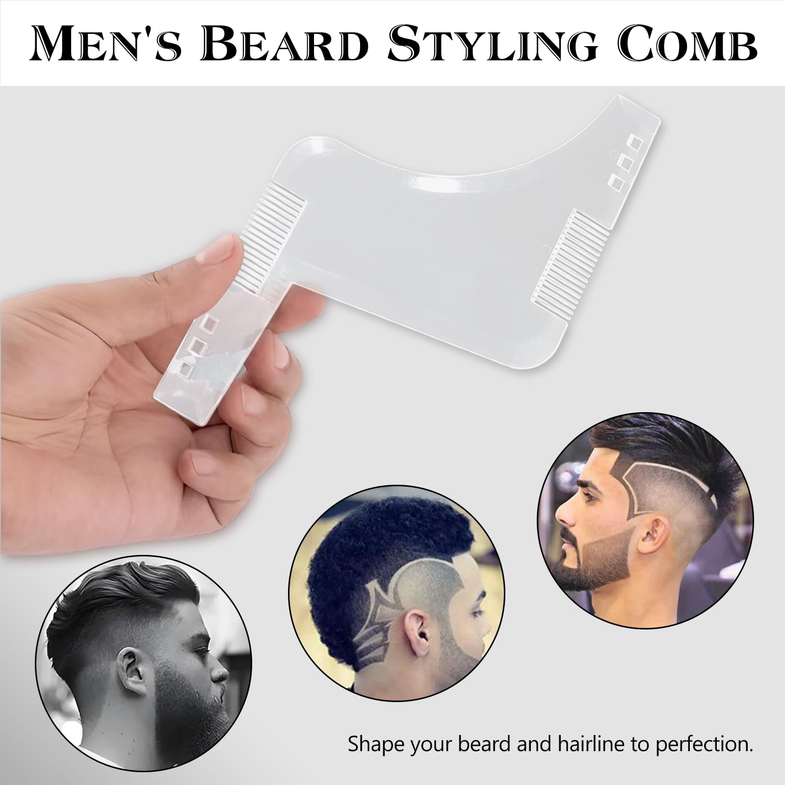 2-Piece Beard Shaping & Styling Template Comb Set - Transparent Hairline Tool for Precise Line Up & Edging - Works with All Razors & Trimmers - Perfect for Home Grooming & Barber Shop Use