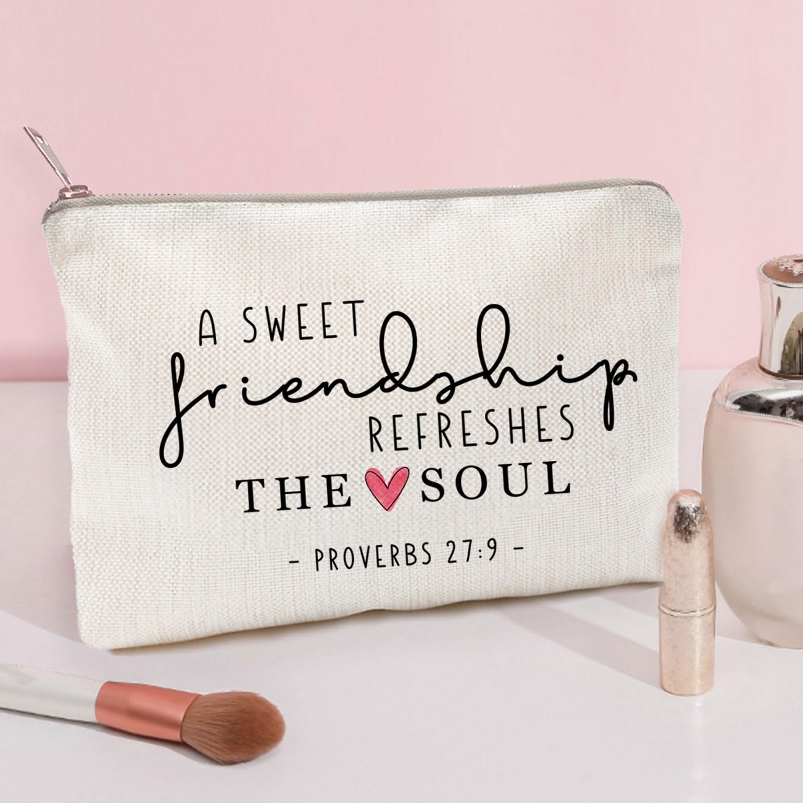 Christian Friendship Makeup Bag - Best Friend Gift for Birthday, Soul Refreshing Cosmetic Pouch - Perfect for Church Retreats, Bible Study & Girls' Night Out