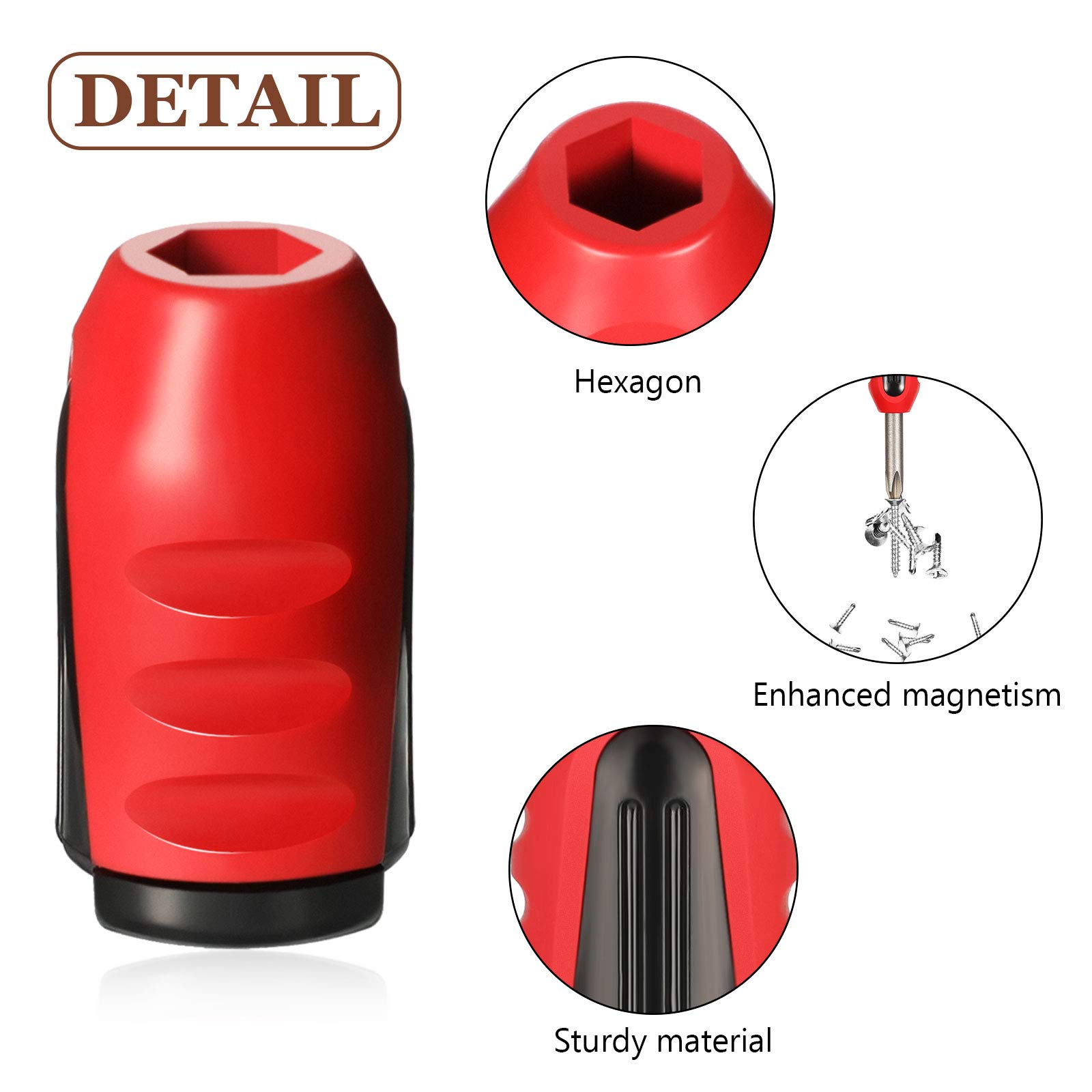 Magnetic Screw Holder Rings - 1/4 Inch (6.35mm) Screwdriver Bit Magnetizer for Electric Drills & Hand Tools - 5-Piece Set (Red) - Perfect for DIY Projects, Construction Work & Home Repairs