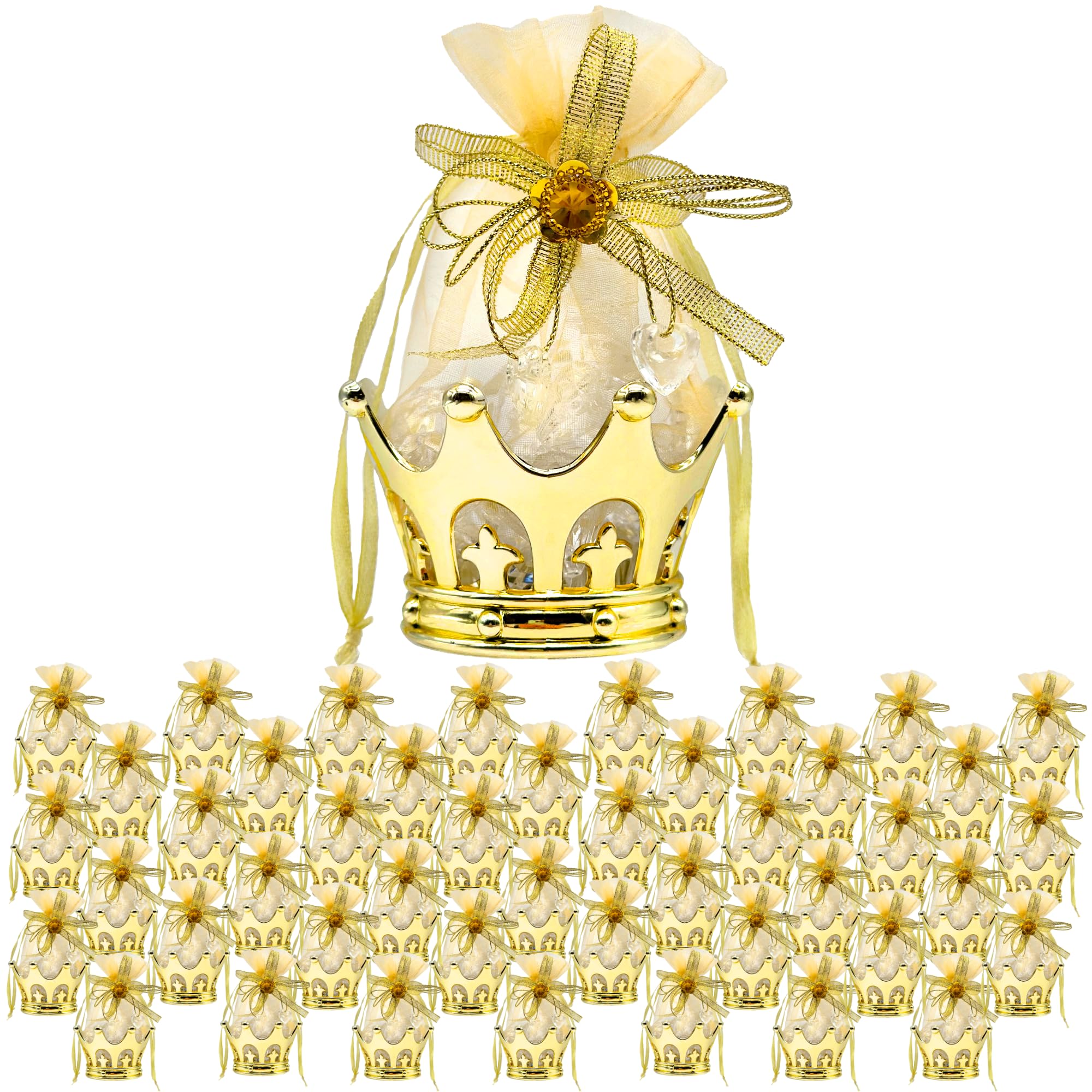 JC Hummingbird 48-Piece Gold Crown Fillable Pouches - Perfect for Candies, Table Decorations, Party Favors, Baby Showers & Keepsakes | Elegant Wedding, Birthday, Bridal Shower & Holiday Party Decor