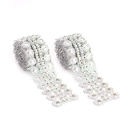 DNHCLL 2 Roll 1 Yard 4 Rows Silver Sunflower Rhinestone Ribbon for DIY Clothing Accessories, Wedding Decorations, Party Supplies & Arts and Crafts Projects - Perfect for Dress Embellishment, Gift Wrapping and Scrapbooking