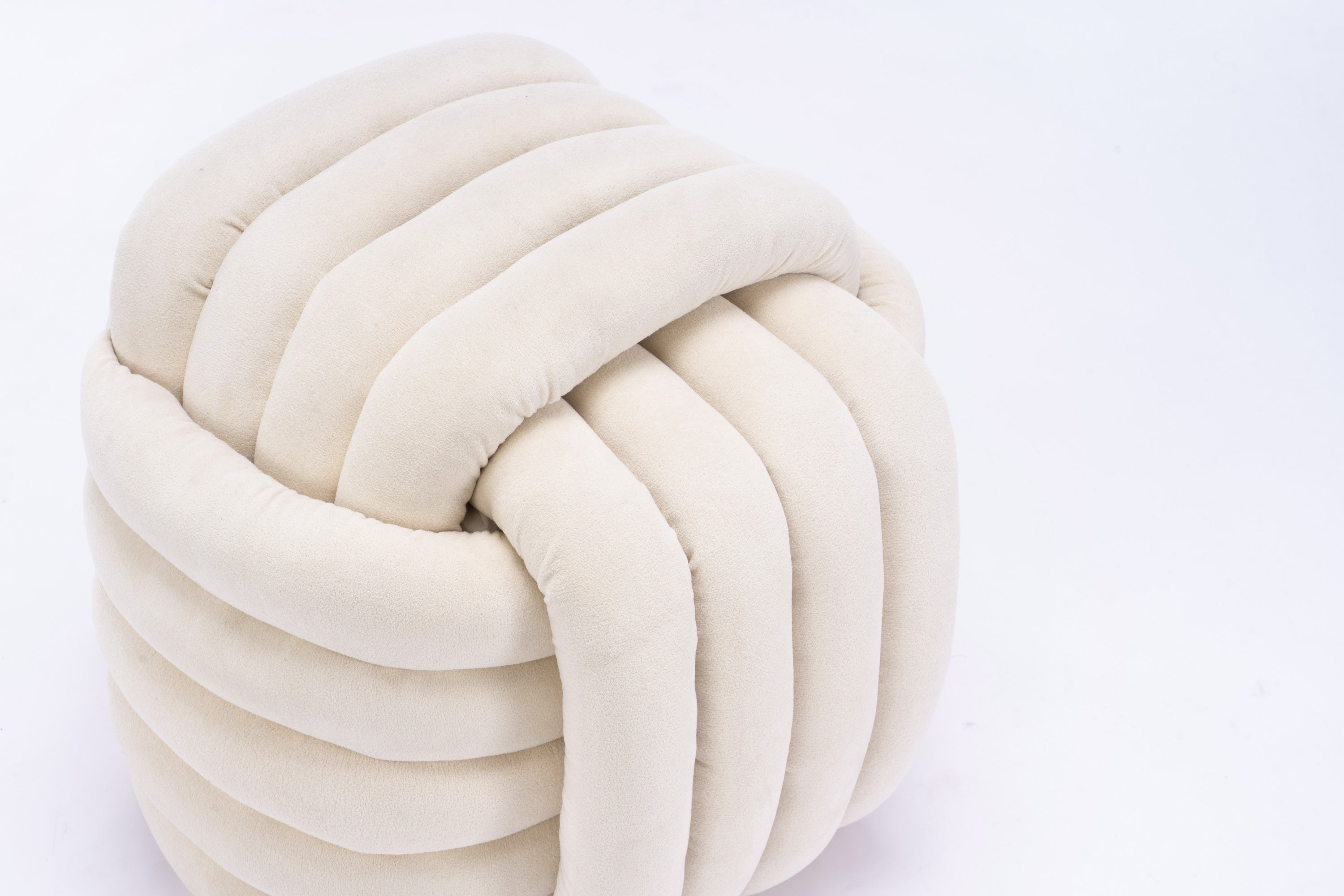 Modern Knot Design Chenille Fabric Ottoman Footstool - Comfortable & Stylish Makeup Stool for Living Room, Bedroom - Beige Home Decor Accent | Perfect for Lounging, Reading Nook & Vanity Seating