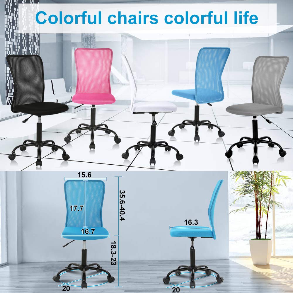 Ergonomic Home Office Chair - Adjustable Height Mid Back Mesh Computer Desk Chair for Students & Professionals, No Armrest Modern Task Swivel Rolling Chair - Blue - Perfect for Small Offices & Study Rooms