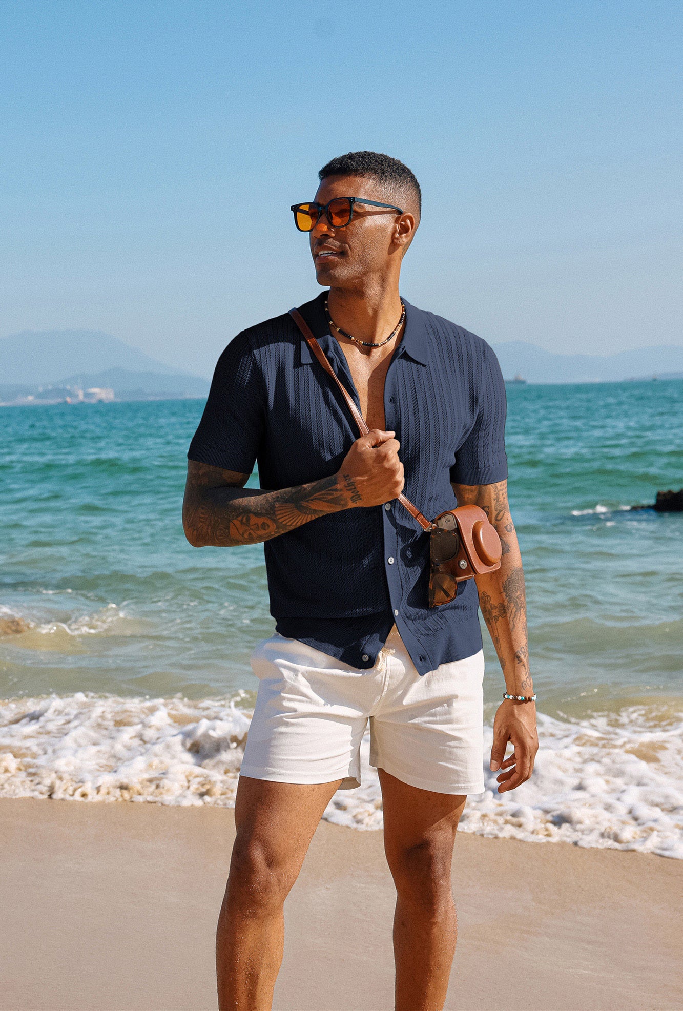Men's Breathable Knit Polo Shirt - Short Sleeve Button Up Hollow Out Design with Lapel Collar - Perfect for Casual Wear, Office Outfits & Summer Fashion