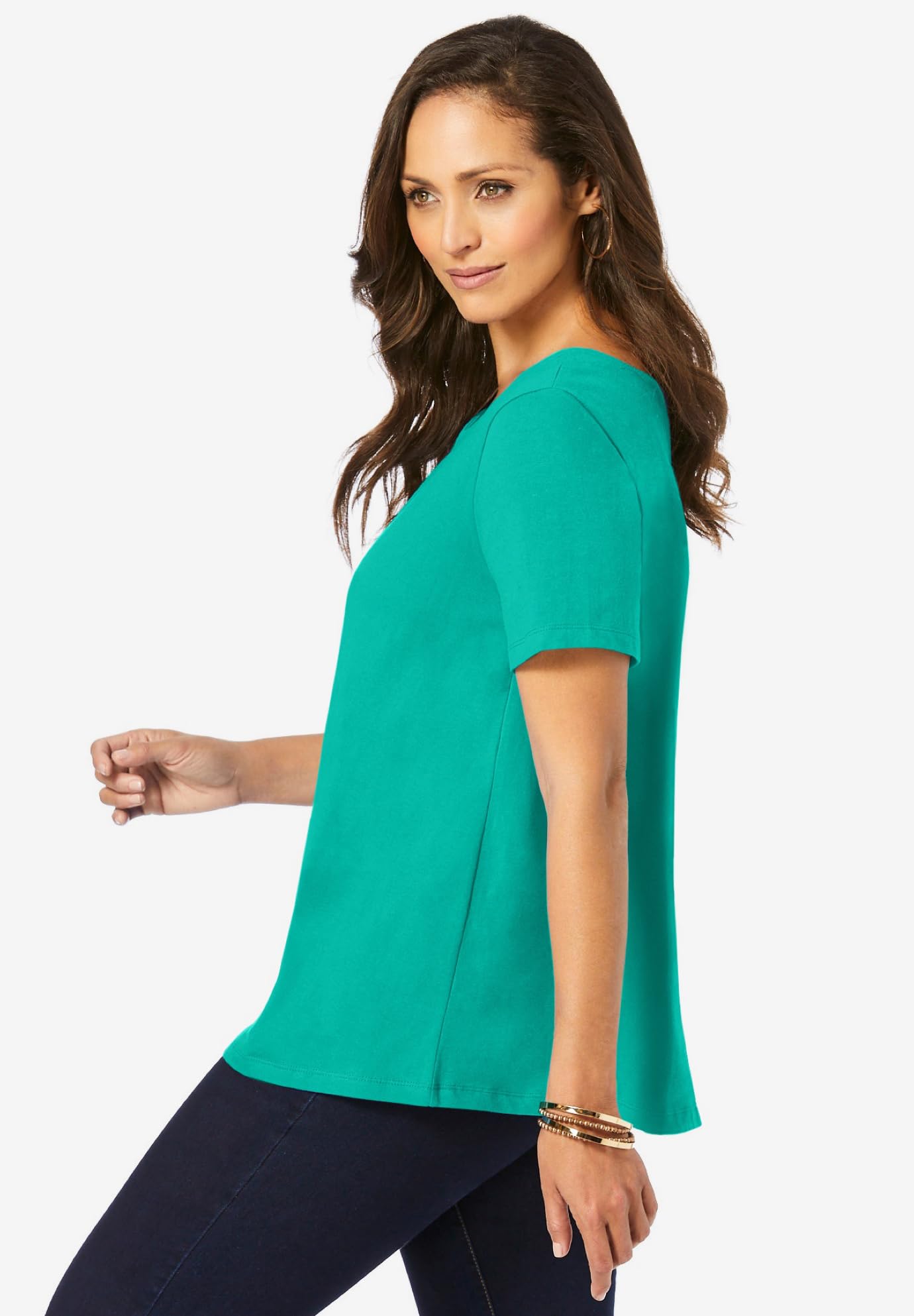 Jessica London Plus Size Stretch Cotton Tee for Women - Casual Comfort Wear