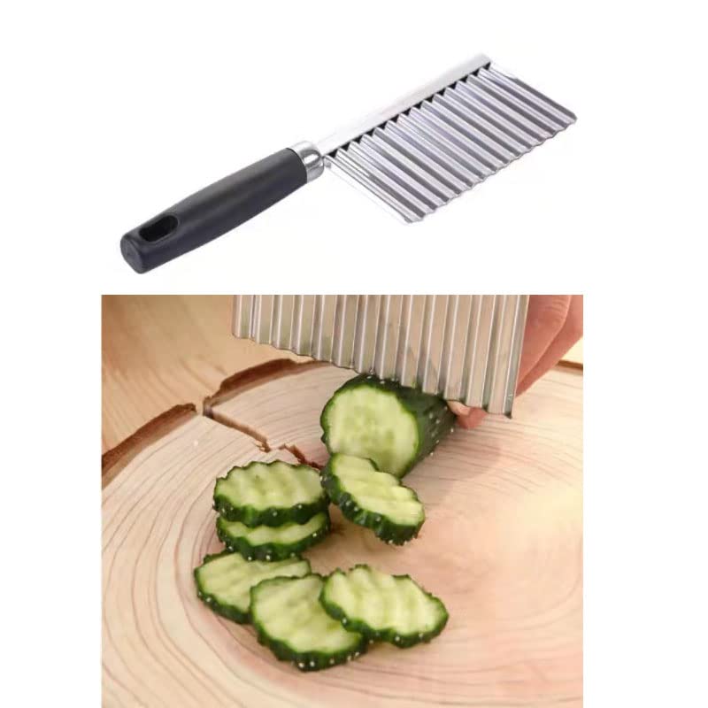 Premium Stainless Steel Crinkle Cutter - Wavy Vegetable Slicer for Potatoes, Cucumbers & Carrots | Professional Kitchen Tool for Salad Prep & Food Garnishing | Perfect for Home Chefs & Meal Prepping (Random Color)