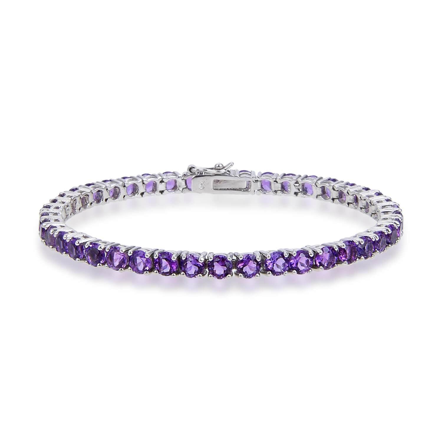 14K Gold Plated Amethyst Round Tennis Bracelet for Women | Elegant Purple Gemstone Jewelry Gift for Birthday, Anniversary & Special Occasions