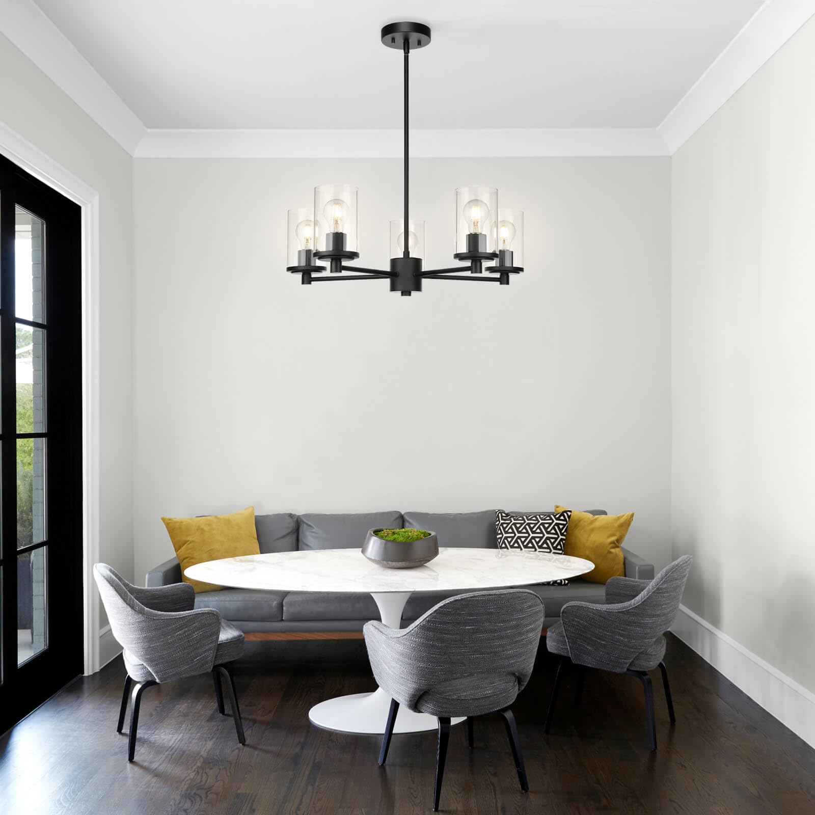 Modern 5-Light Black Adjustable Chandelier with Glass Shades - XiNBEi Lighting XB-C1240-5-MB for Dining Room, Kitchen Island, Foyer & Contemporary Home Decor