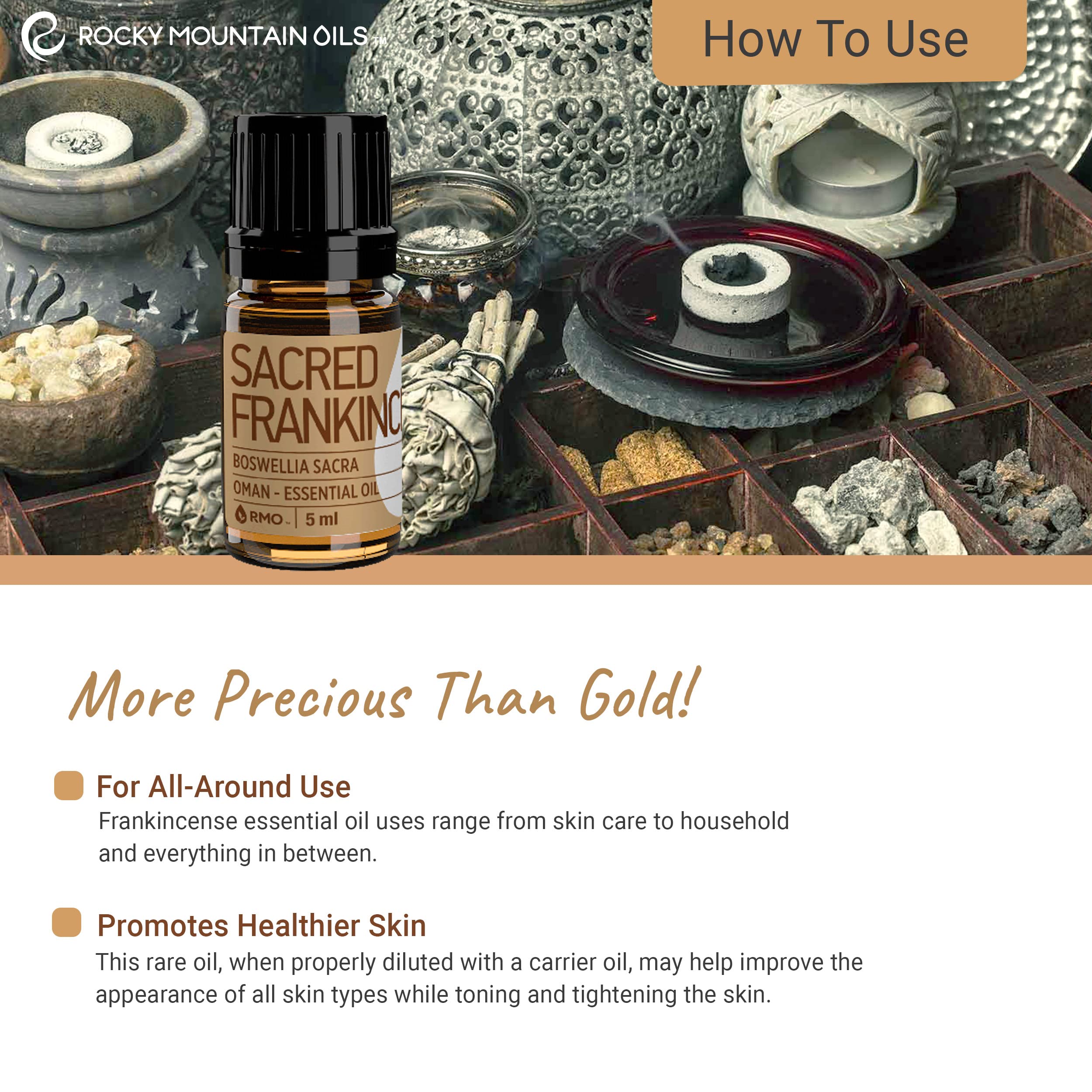Rocky Mountain Oils Sacred Frankincense Essential Oil - 100% Pure Aromatherapy Oil for Diffusers, Massage Therapy, Skin Care & Home Use - 5ml Bottle - Perfect for Relaxation, Meditation & Natural Cleaning
