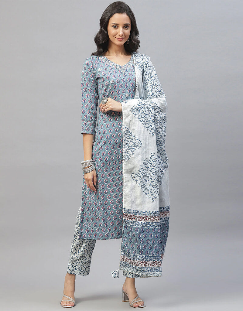 Blue Cotton Pant Suit for Women - Comfortable & Stylish Office Wear - Perfect for Business Meetings & Professional Events