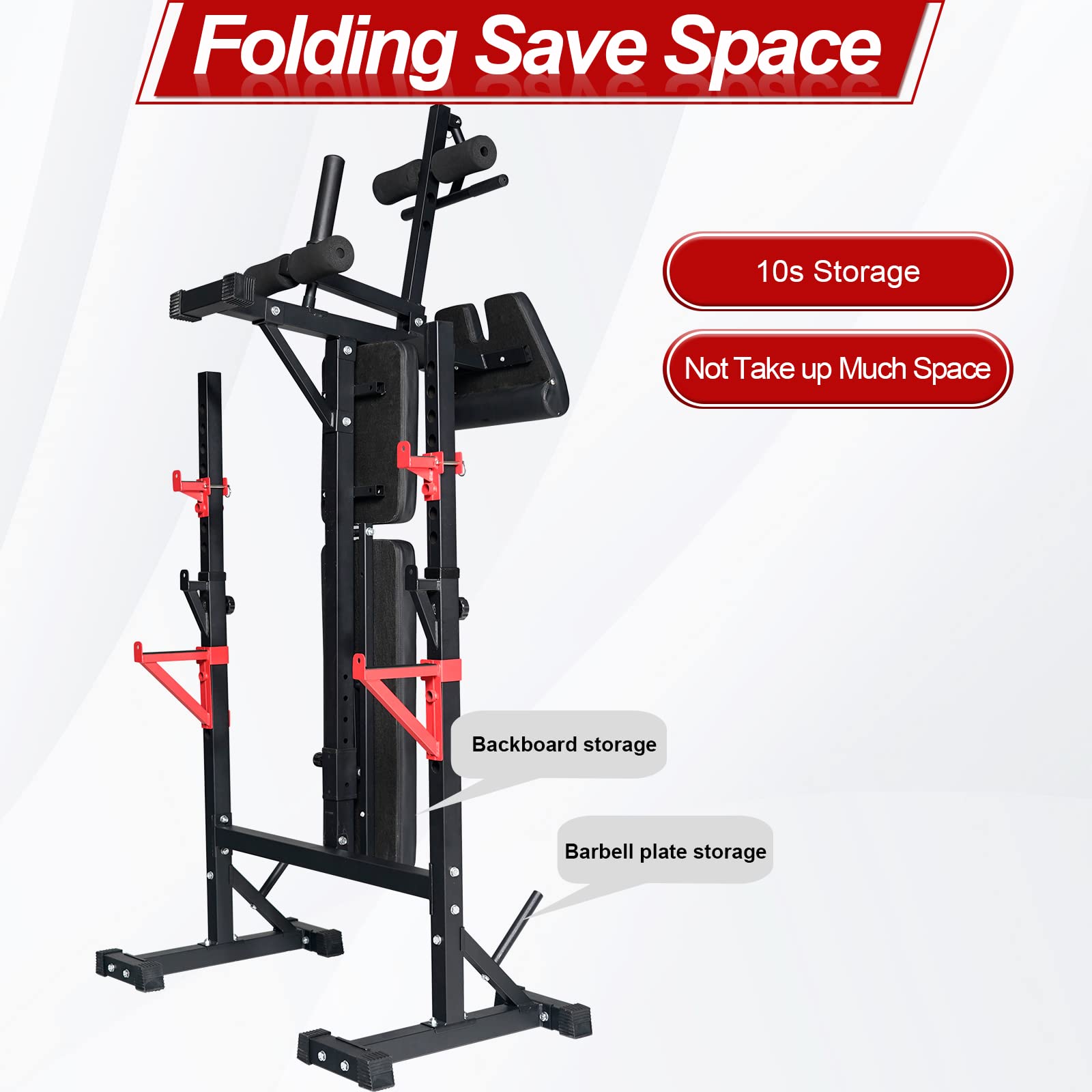 Bongkim Adjustable Weight Bench with Squat Rack - Multi-Purpose Foldable Workout Bench & Barbell Stand for Home Gym - Supports 660Lbs for Bench Press, Strength Training & Full-Body Exercises