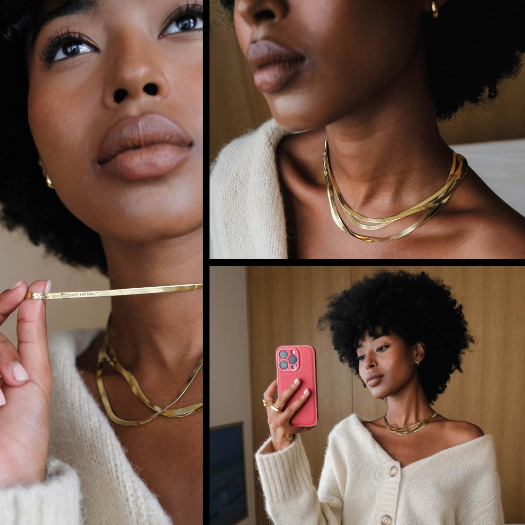 OAK & LUNA Personalized Engraved Herringbone Chain Necklace - Custom Name Jewelry for Women - Elegant Dainty Gold Necklace for Her - Perfect Gift for Christmas, Birthday, Mother's Day - Anniversary Present for Wife, Girlfriend, Mom - Great for Date Nights, Special Occasions & Everyday Wear