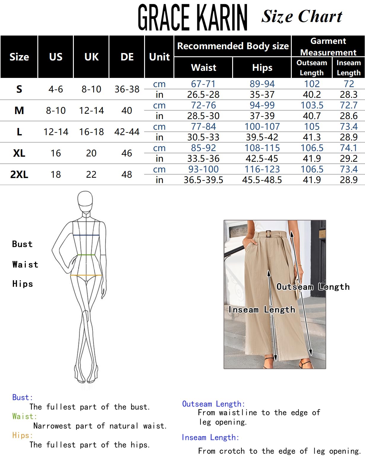 Grace Karin Women's Casual Palazzo Pants with Pockets - Elegant Wide Leg for Business & Leisure