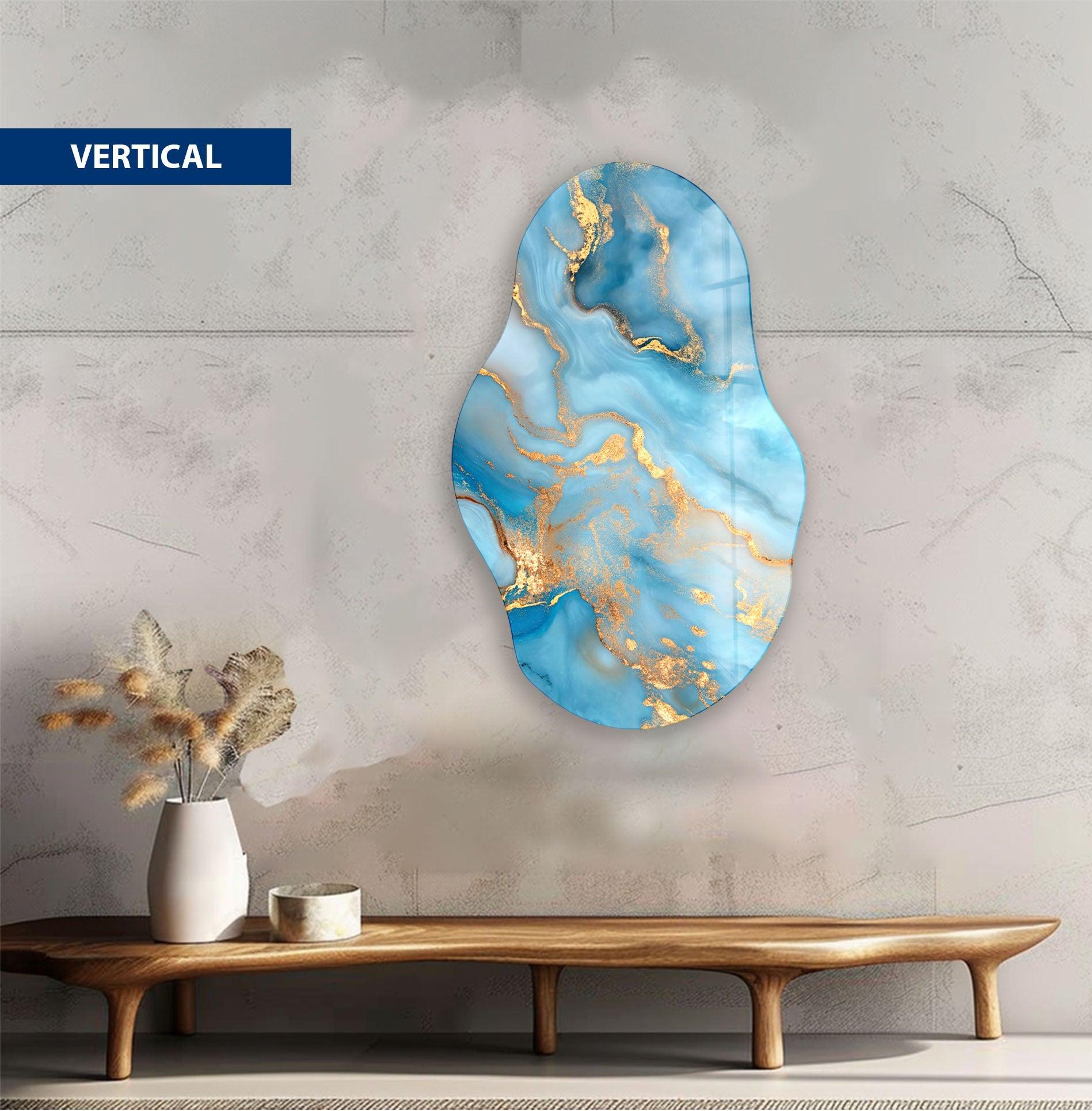 Blue Marble Large Glass Wall Art - Modern Abstract Home Decor for Living Room, Bedroom & Office | Elegant Handmade Glass Mosaic Panel