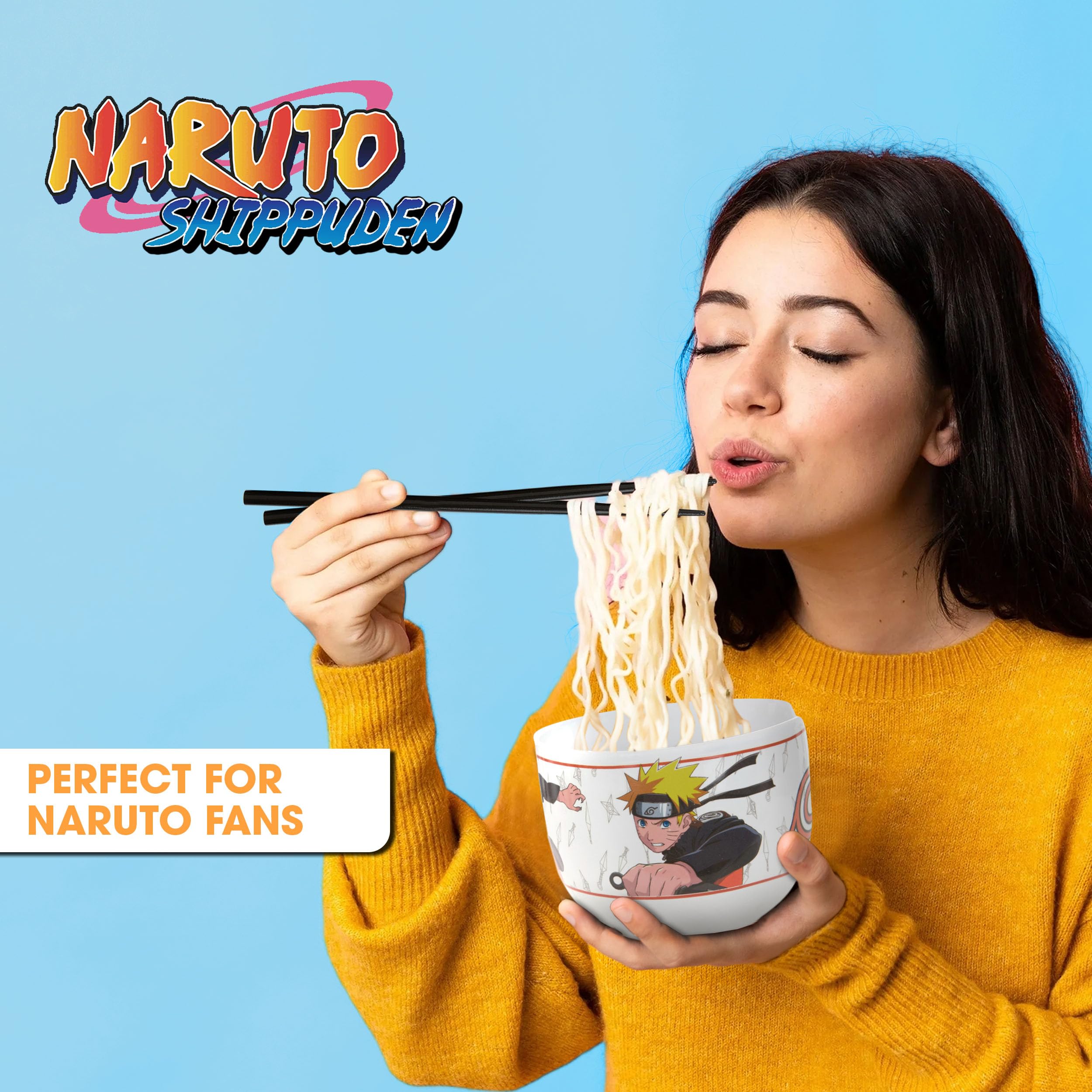 Naruto Anime Ramen Bowl Set - 16 oz Ceramic Microwave Safe Noodle Bowl with Chopsticks & Spoon | Perfect for Instant Ramen, Rice, Soup | Great Anime Gift for Men & Otaku Fans | Home Dining, Office Lunch, Anime Party