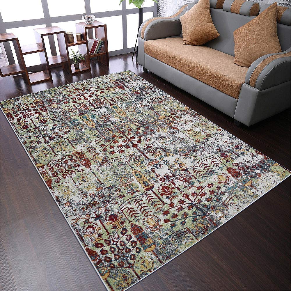 Premium Machine-Made Polypropylene Area Rug 5'x8' - Heat-Set Durable, Modern Multicolor Design, Medium Pile for Living Room, Bedroom & Office (M00047)