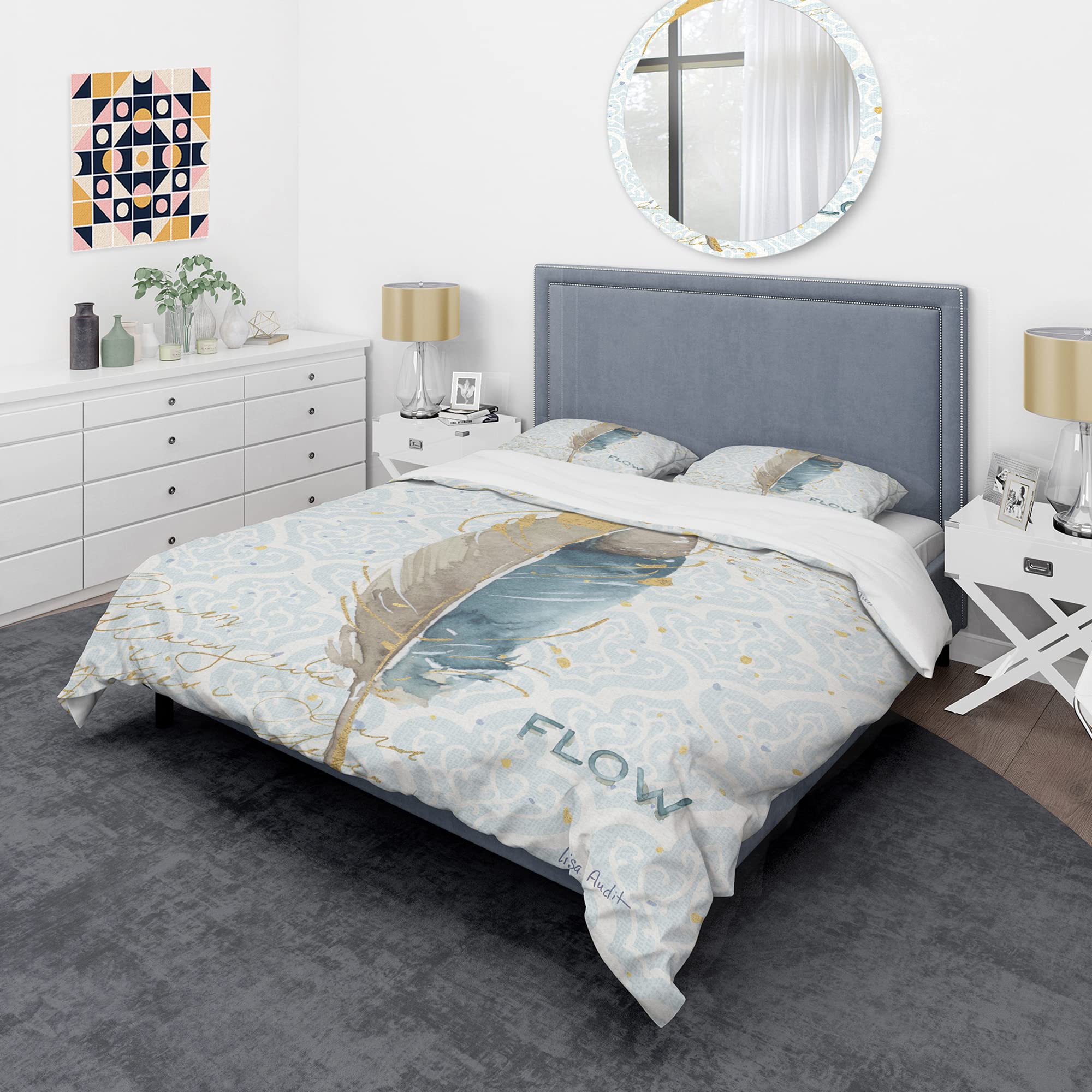 Bohemian Watercolor Floral Duvet Cover Set - King Size Gold Bohemian Bedding with Animal Print, 3-Piece All Season Comforter Cover | Perfect for Eclectic Home Decor, Master Bedroom & Guest Room Styling