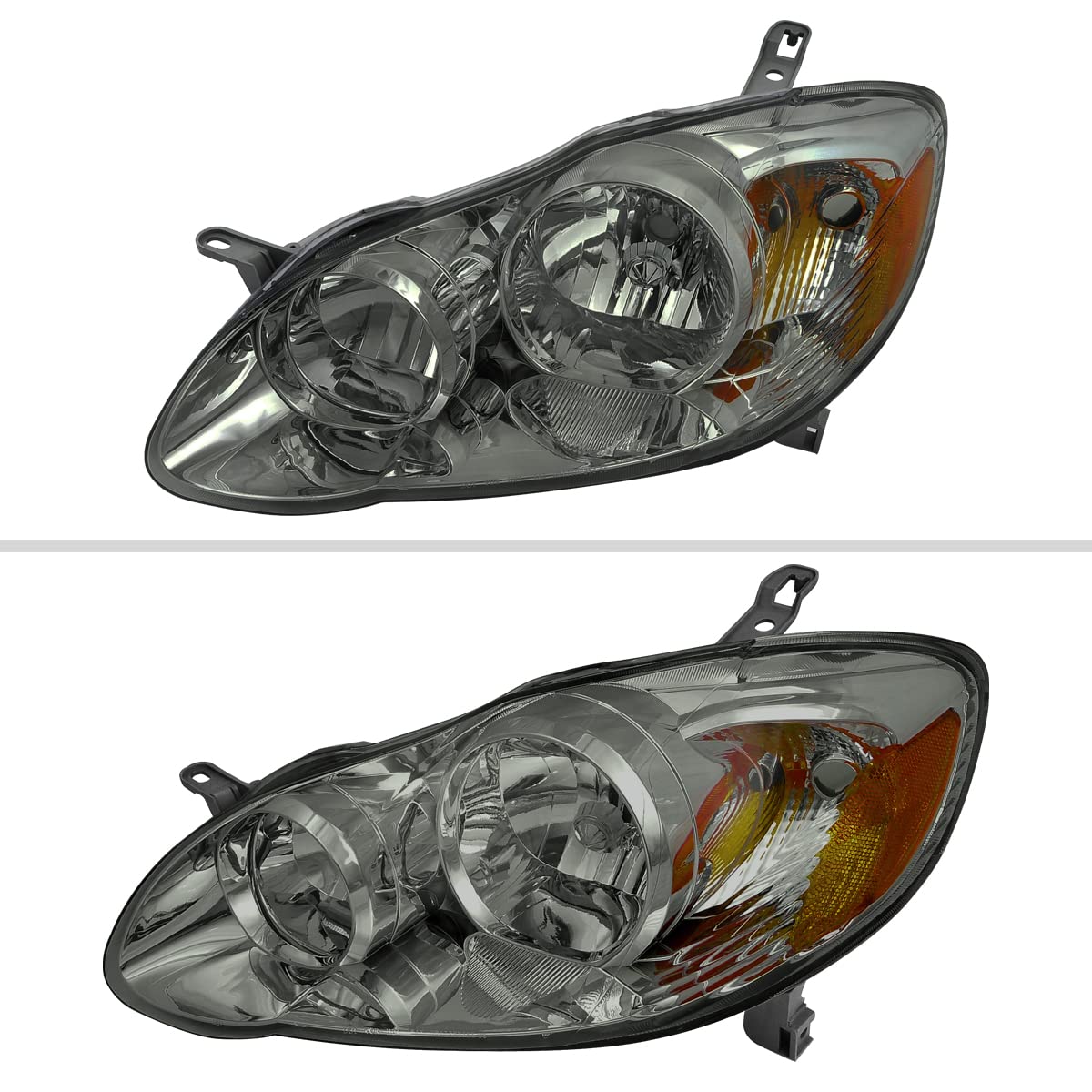 03-08 Toyota Corolla Sedan Smoke Lens Headlights + Amber Corner Signal Lamps Pair - Replacement for Dim/Broken Lights, Night Driving Safety Upgrade