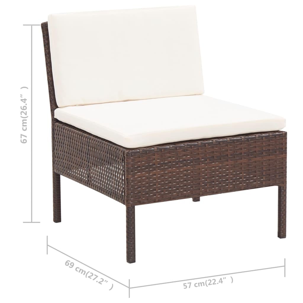 vidaXL 3-Piece Brown Poly Rattan Outdoor Patio Lounge Set with Weather-Resistant PE Material & Comfortable Cushions - Perfect for Garden, Poolside, and Backyard Relaxation