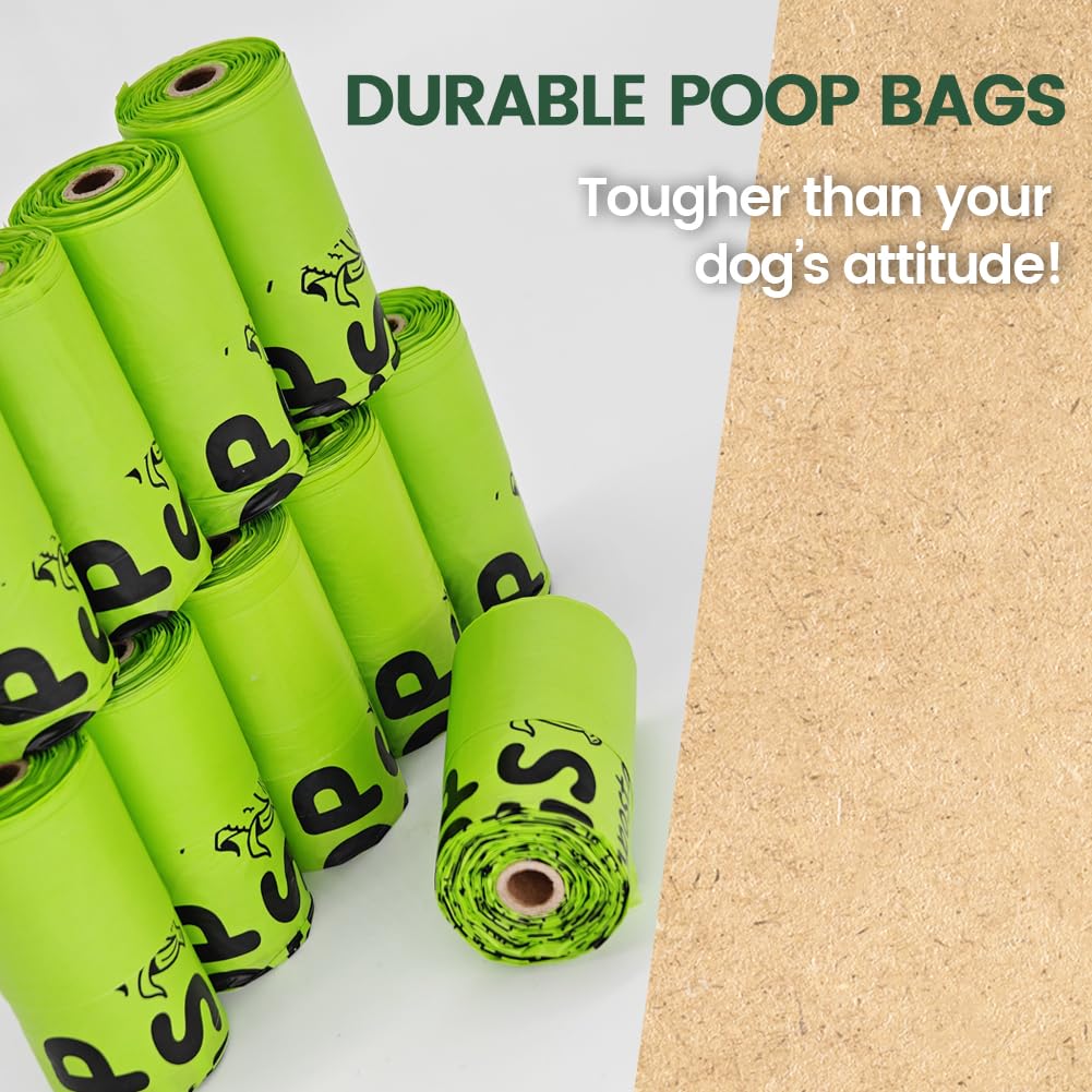 Ley's Eco-Friendly Compostable Dog Poop Bags - Plant-Based Biodegradable Waste Bags with Easy Tie Handles | Unscented, Vegetable-Based Dog Waste Bags Refill Rolls | Perfect for Park Walks, Backyard Cleanup & Travel