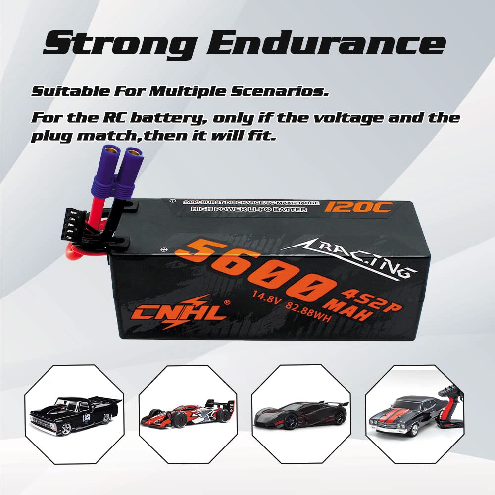 CNHL 4S Lipo Battery 5600mAh 14.8V 120C Hard Case with EC5 Connector - High Performance RC Battery for Cars, Boats, Trucks, Buggies, Truggies & Crawlers (2 Pack) - Perfect for Racing, Off-Roading & RC Hobby Enthusiasts