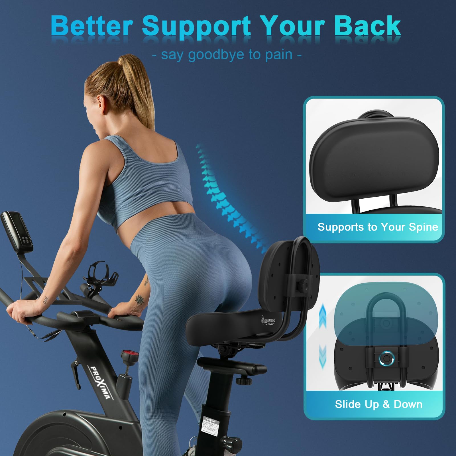 **BLUEWIND Oversized Bike Seat - Wide Comfortable Bicycle Saddle with Backrest for Electric, Exercise & Stationary Bikes - Universal Fit for Men & Women - Perfect for Long Rides, Commuting & Indoor Cycling**