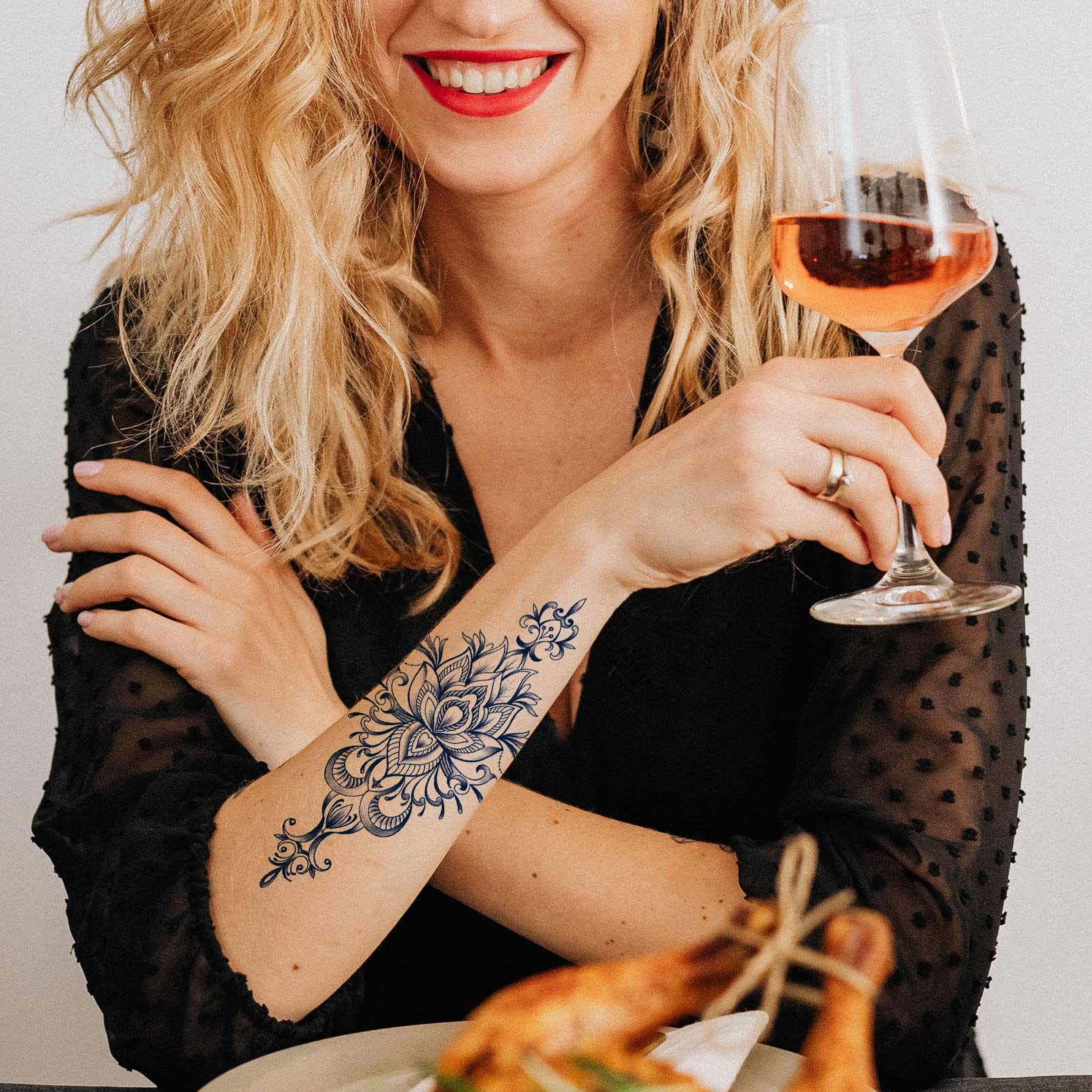 Waterproof Semi-Permanent Tattoos for Women & Teens - Realistic Fake Tattoo Stickers Lasting 1-2 Weeks | Perfect for Halloween, Parties, Festivals & Christmas Gifts | Blue Design