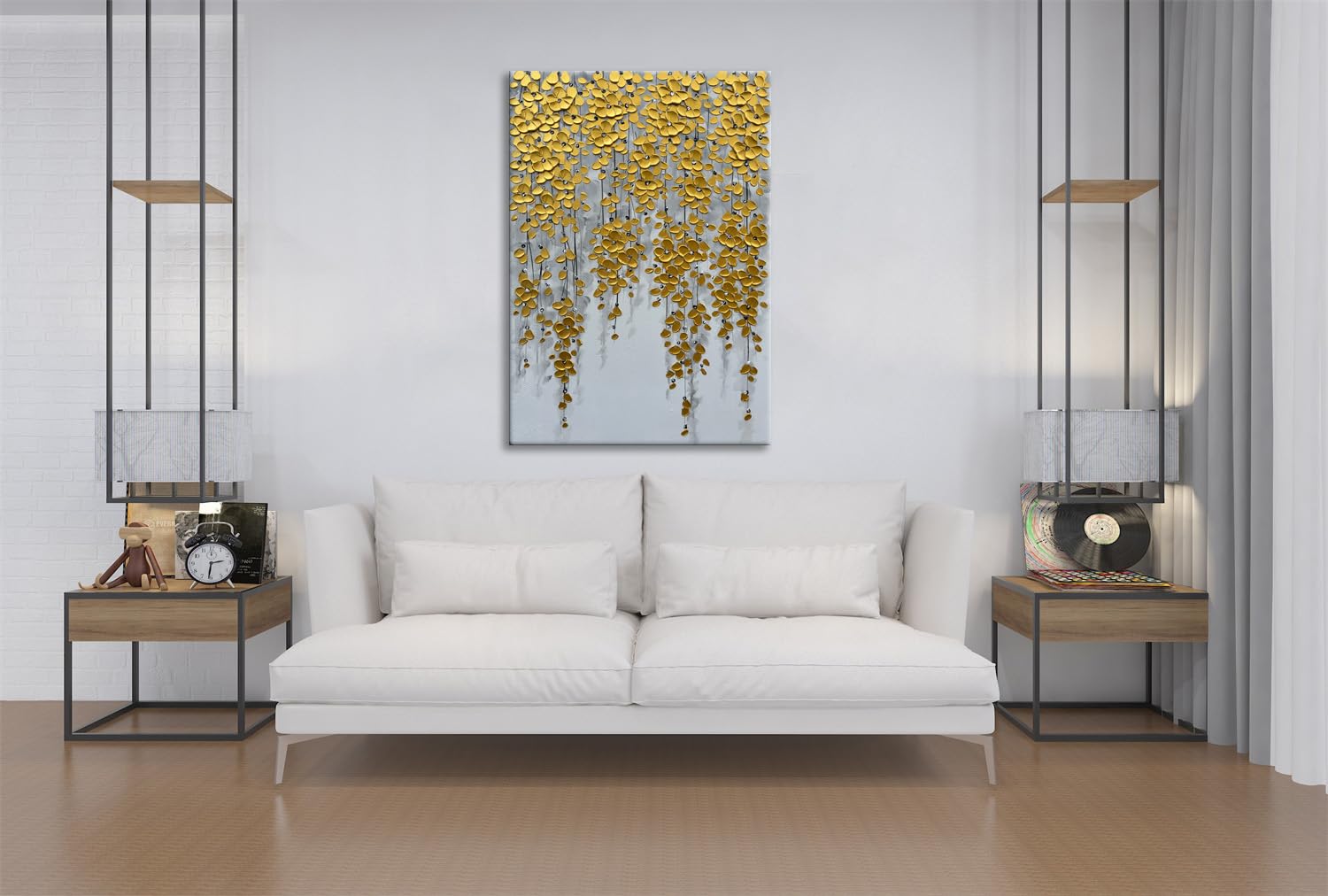 Zoinart 3D Modern Abstract Floral Oil Painting on Canvas - Hand Painted Gold Flower Artwork, Textured Vertical Wall Decor for Living Room, Bedroom & Office | Contemporary Home Art