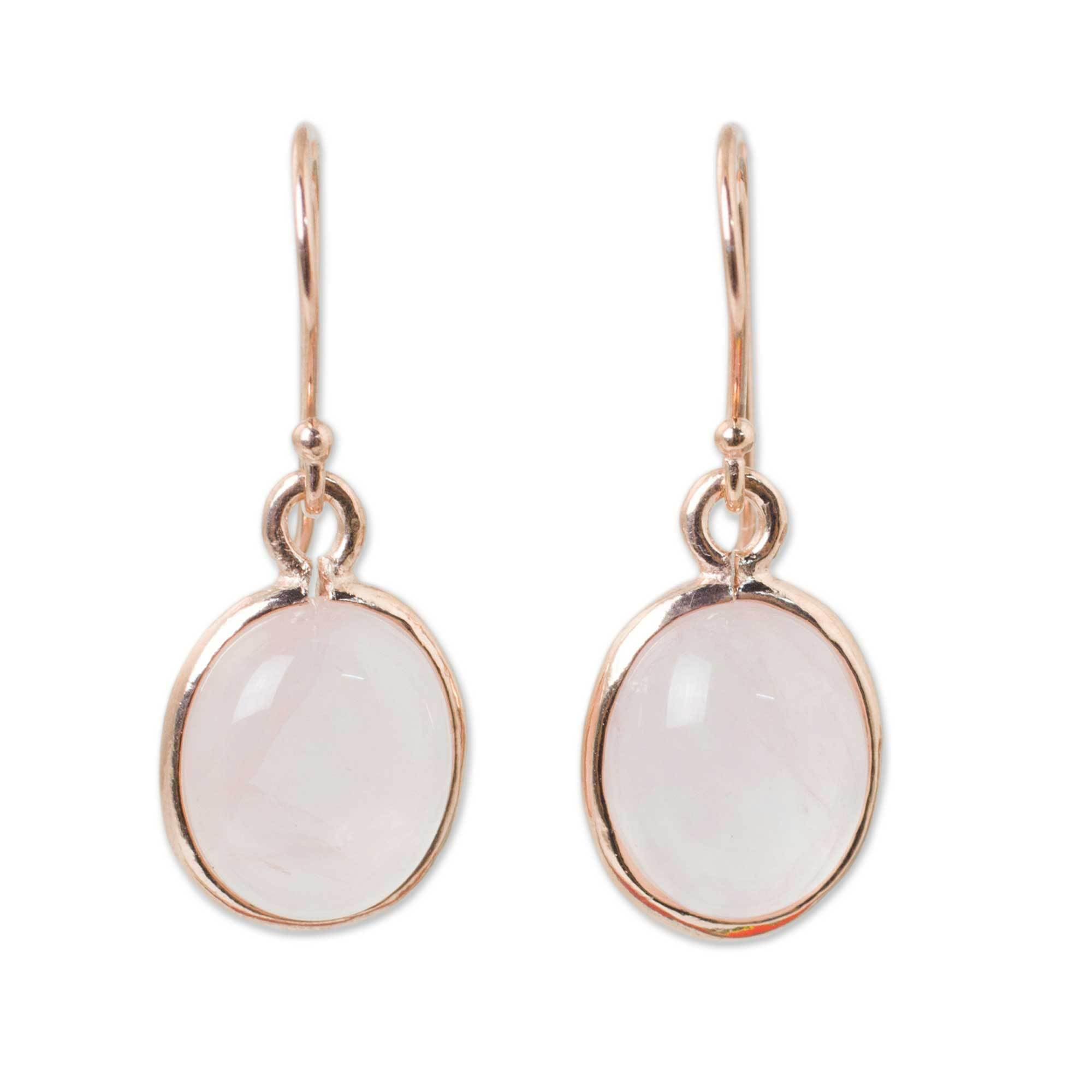 NOVICA Handmade Rose Gold Plated Quartz Dangle Earrings - 18k Sterling Silver with Pink Thailand Birthstone (1.1