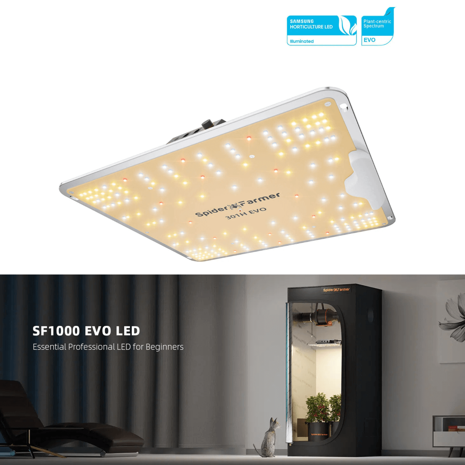 Spider Farmer SF1000 100W Dimmable Full Spectrum LED Grow Light for Indoor Plants - Hydroponics, Greenhouse & Home Gardening